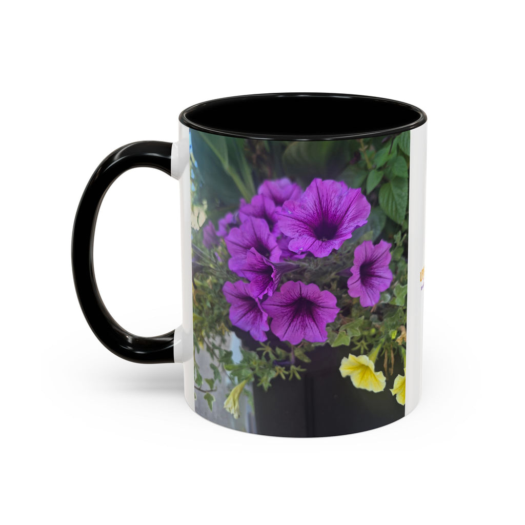 Floral Accent Coffee Mug — "Upsundown" Logo 11/15oz