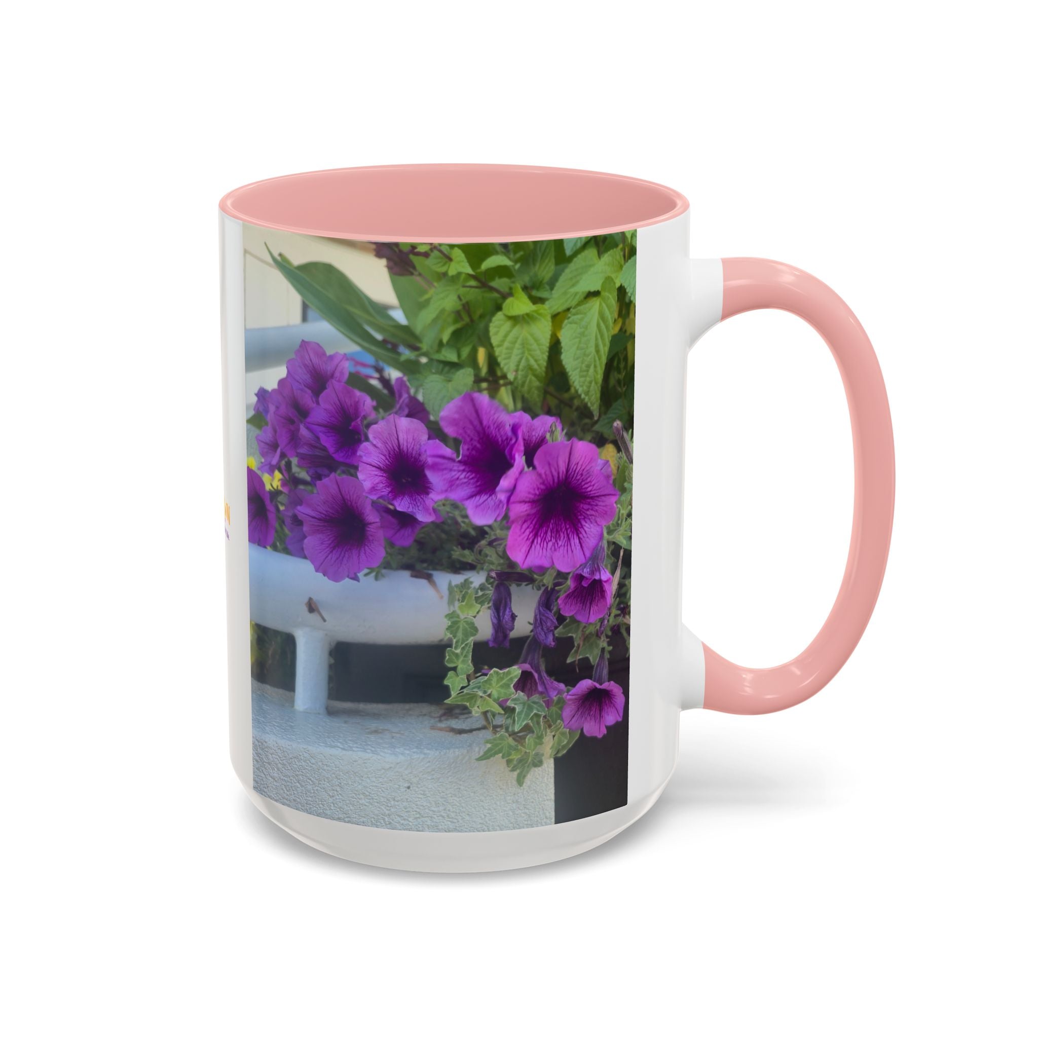 Floral Accent Coffee Mug — "Upsundown" Logo 11/15oz