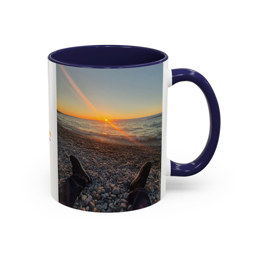 Sunset Beach Photo Accent Coffee Mug — 'UPSUNDOWN' Logo 11/15oz