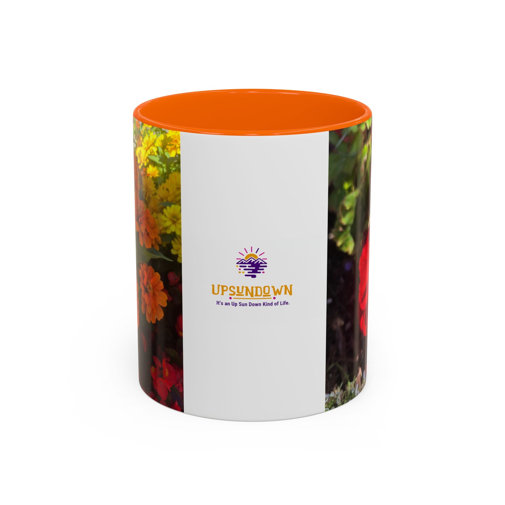 Accent Coffee Mug - Red Rose Floral Photo with Upsundown Logo (11/15oz)