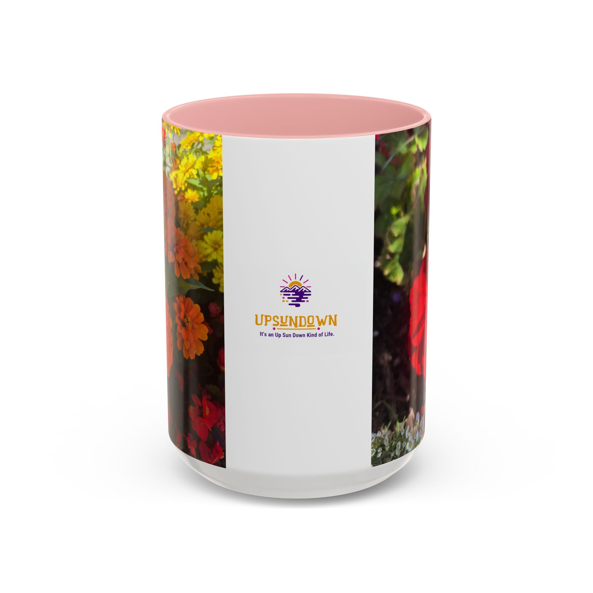 Accent Coffee Mug - Red Rose Floral Photo with Upsundown Logo (11/15oz)