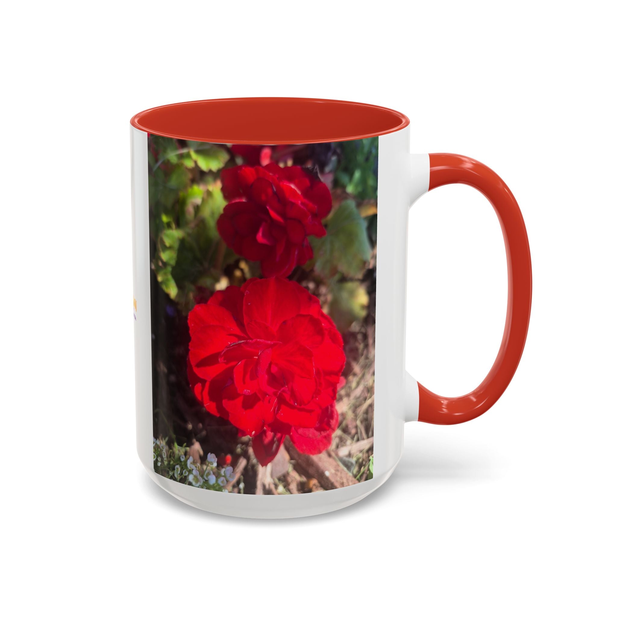 Accent Coffee Mug - Red Rose Floral Photo with Upsundown Logo (11/15oz)