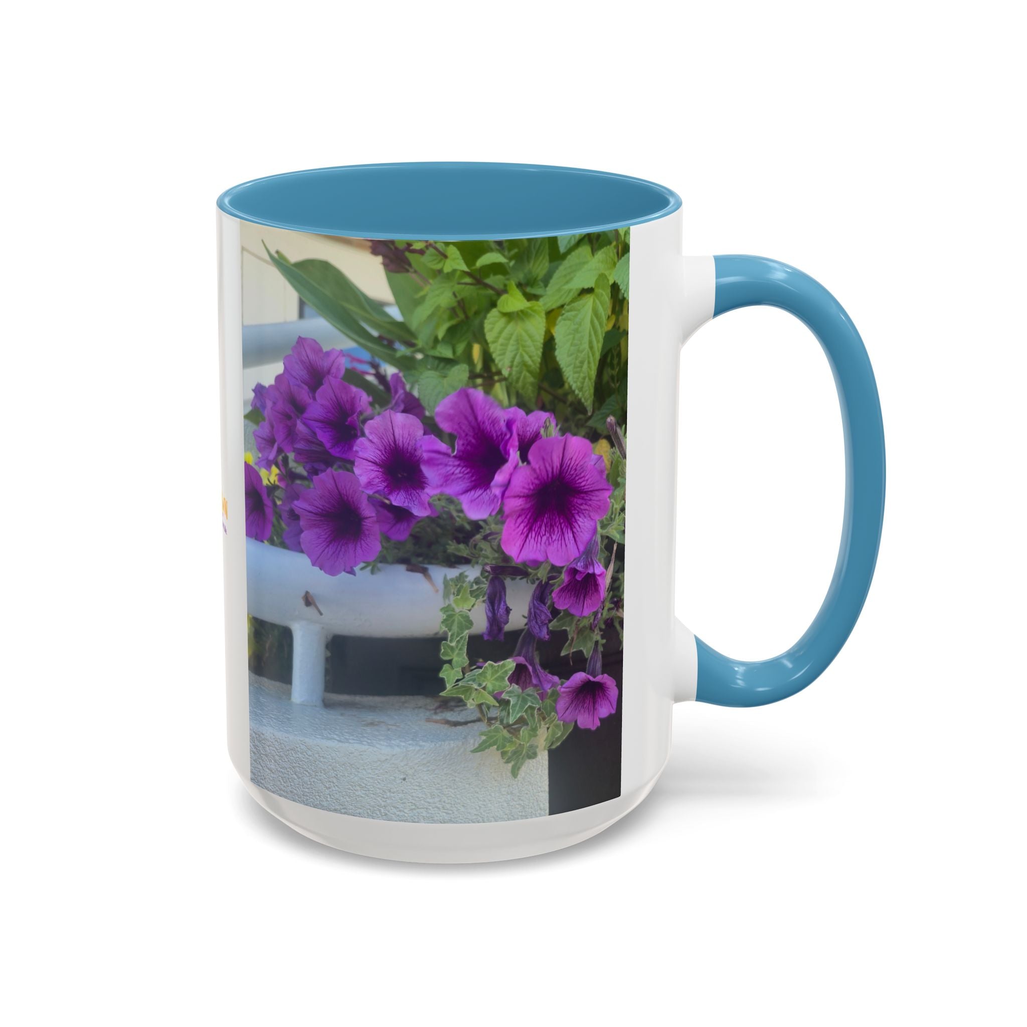 Floral Accent Coffee Mug — "Upsundown" Logo 11/15oz