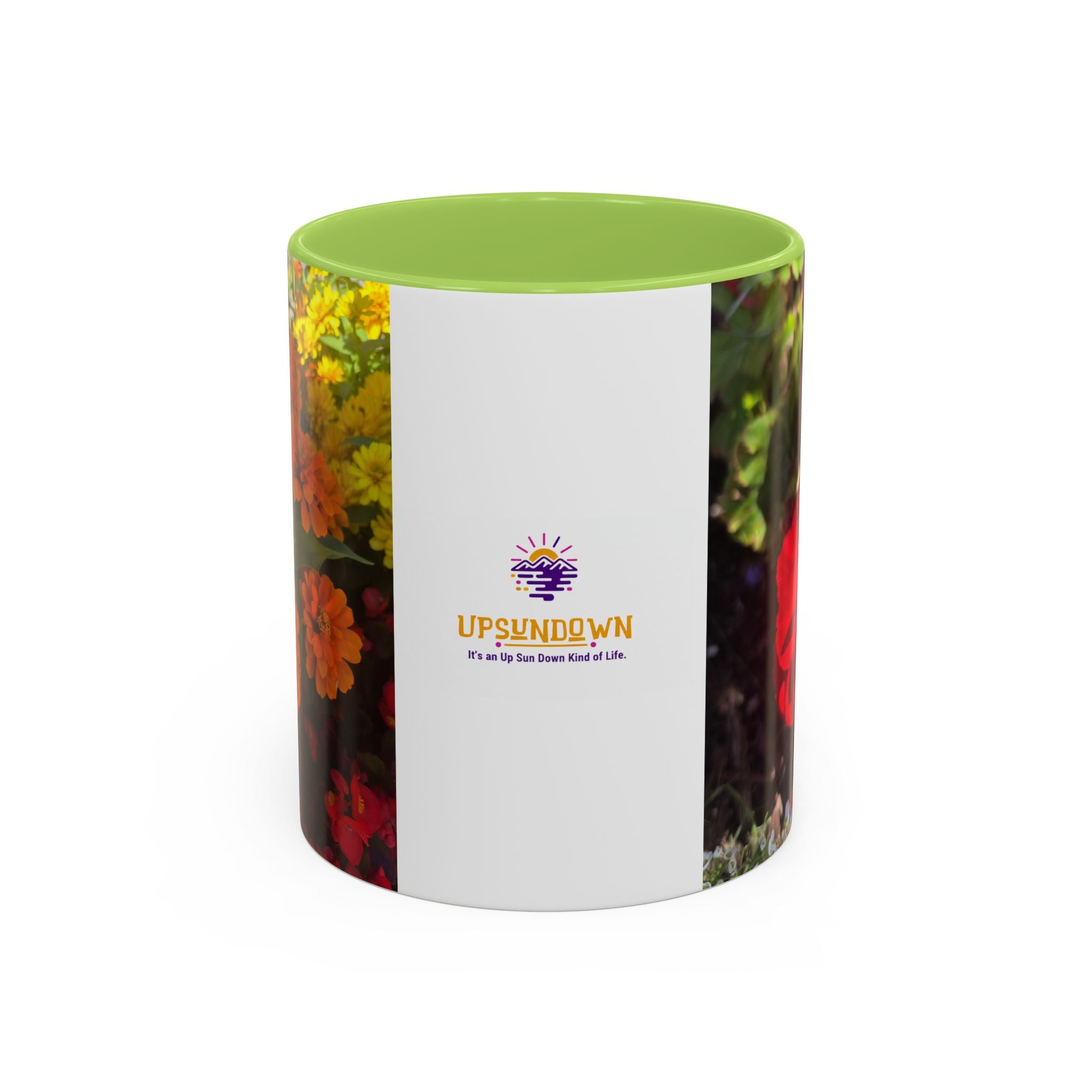 Accent Coffee Mug - Red Rose Floral Photo with Upsundown Logo (11/15oz)