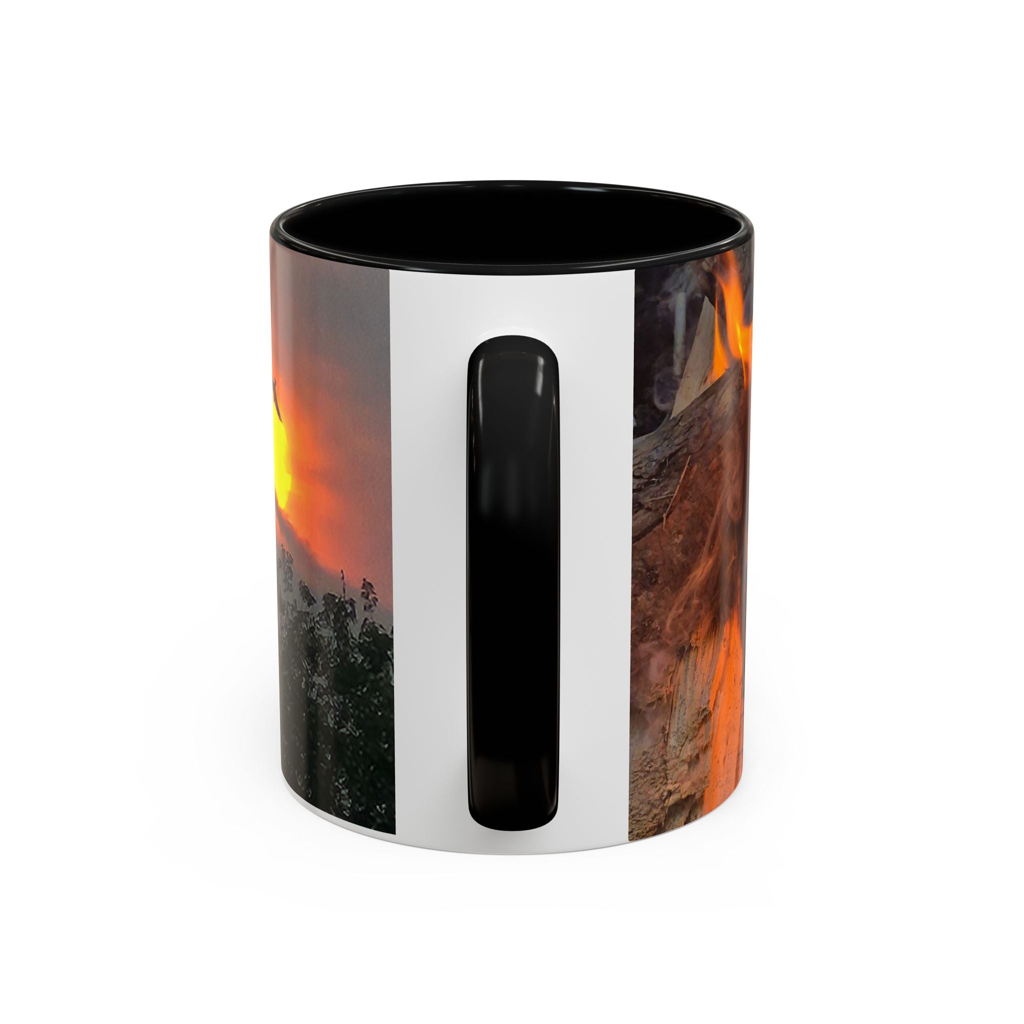 Sunset Bird Accent Coffee Mug — 'Upsindown' Logo Sunrise Scene, 11/15 oz