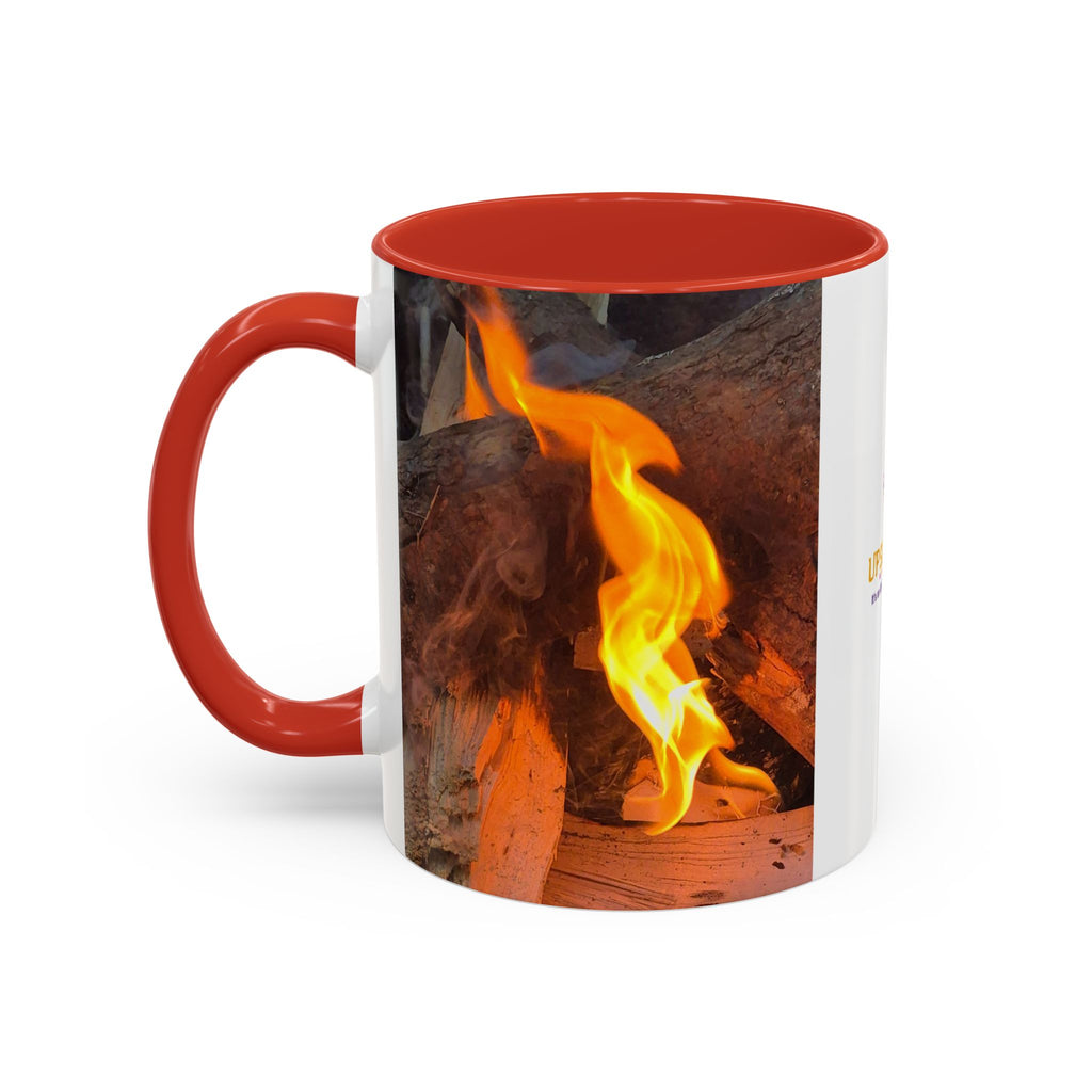 Sunset Bird Accent Coffee Mug — 'Upsindown' Logo Sunrise Scene, 11/15 oz
