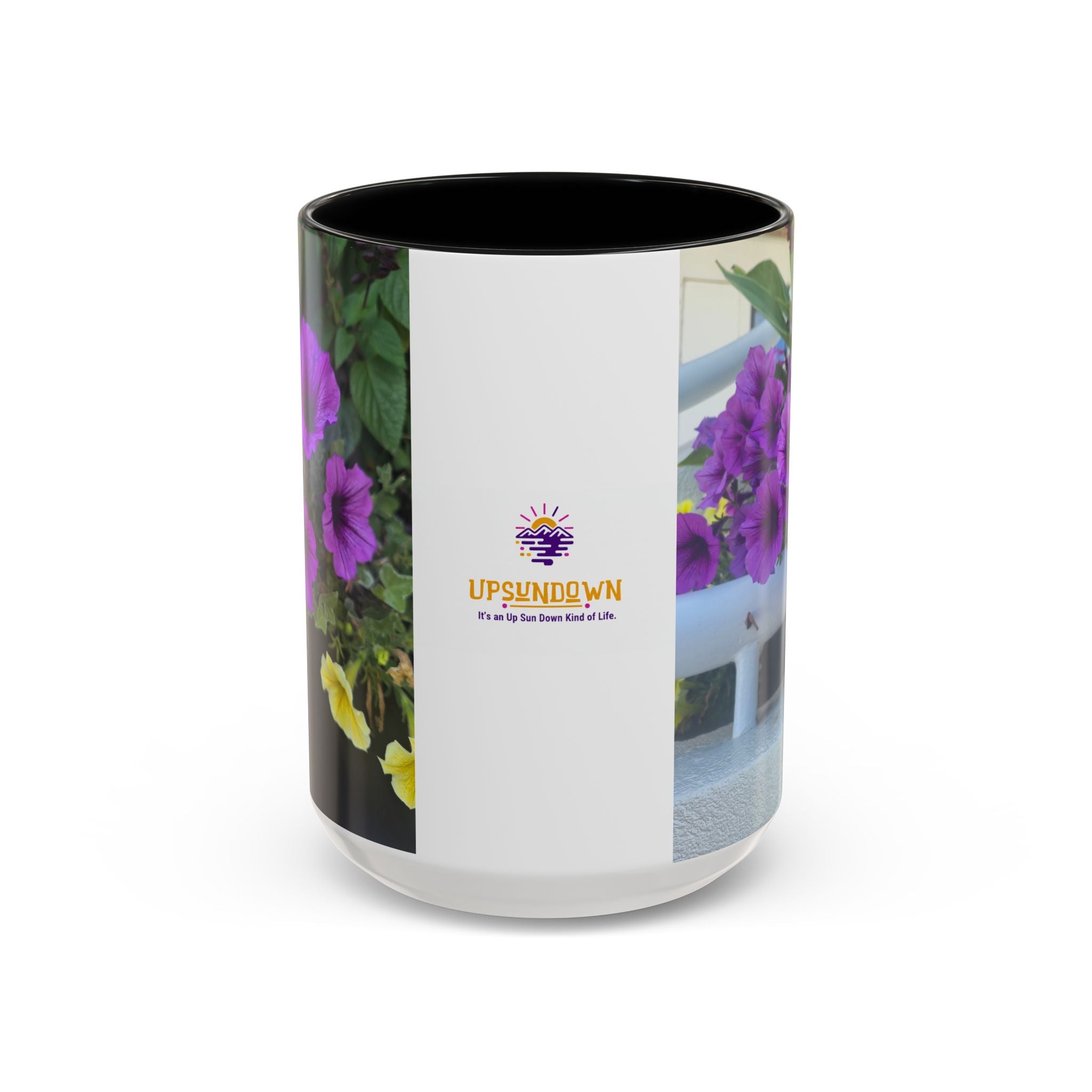 Floral Accent Coffee Mug — "Upsundown" Logo 11/15oz