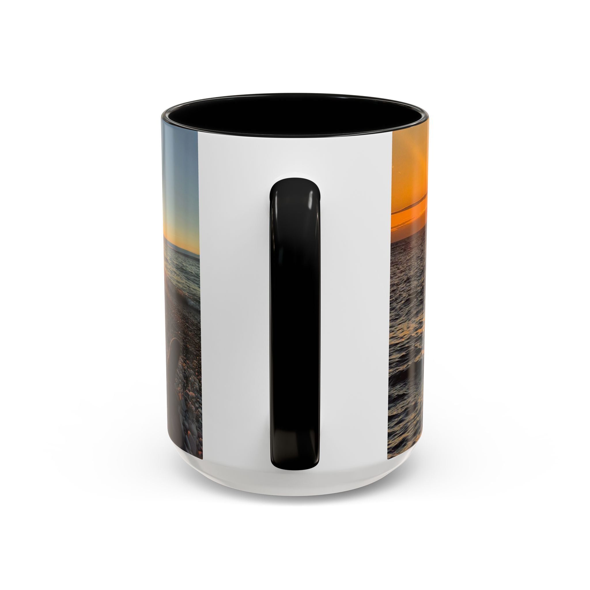 Sunset Beach Photo Accent Coffee Mug — 'UPSUNDOWN' Logo 11/15oz