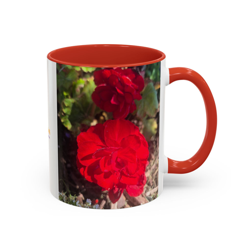 Accent Coffee Mug - Red Rose Floral Photo with Upsundown Logo (11/15oz)