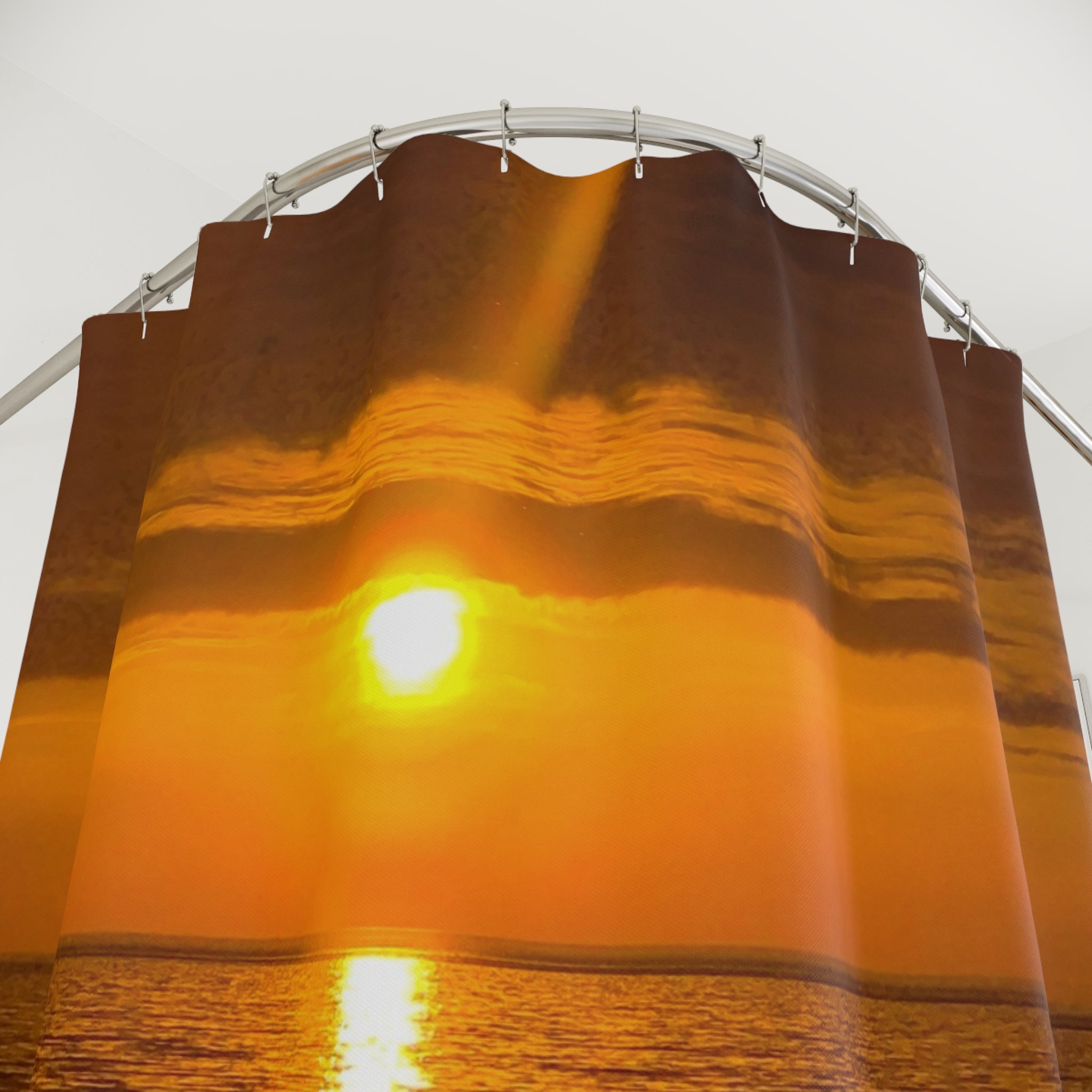 Sunset Ocean Shower Curtain — Warm Beach Sunset Bathroom Decor