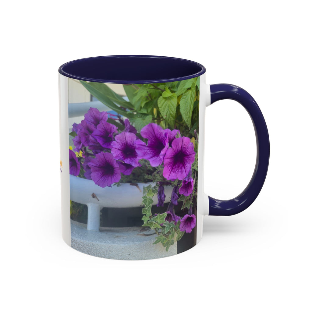 Floral Accent Coffee Mug — "Upsundown" Logo 11/15oz