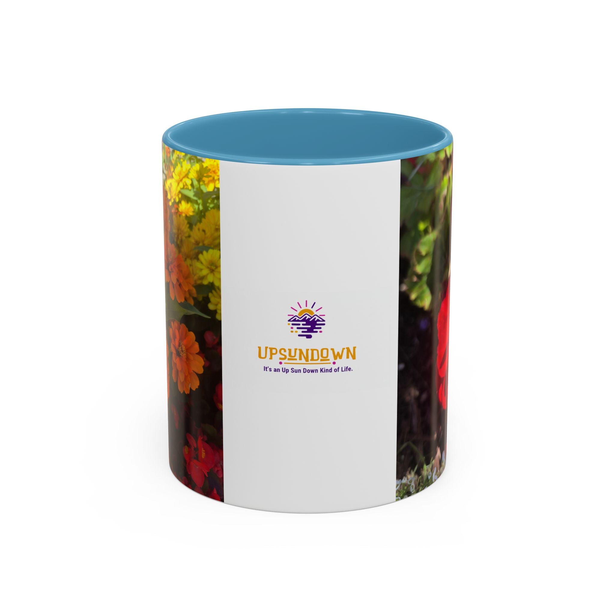 Accent Coffee Mug - Red Rose Floral Photo with Upsundown Logo (11/15oz)