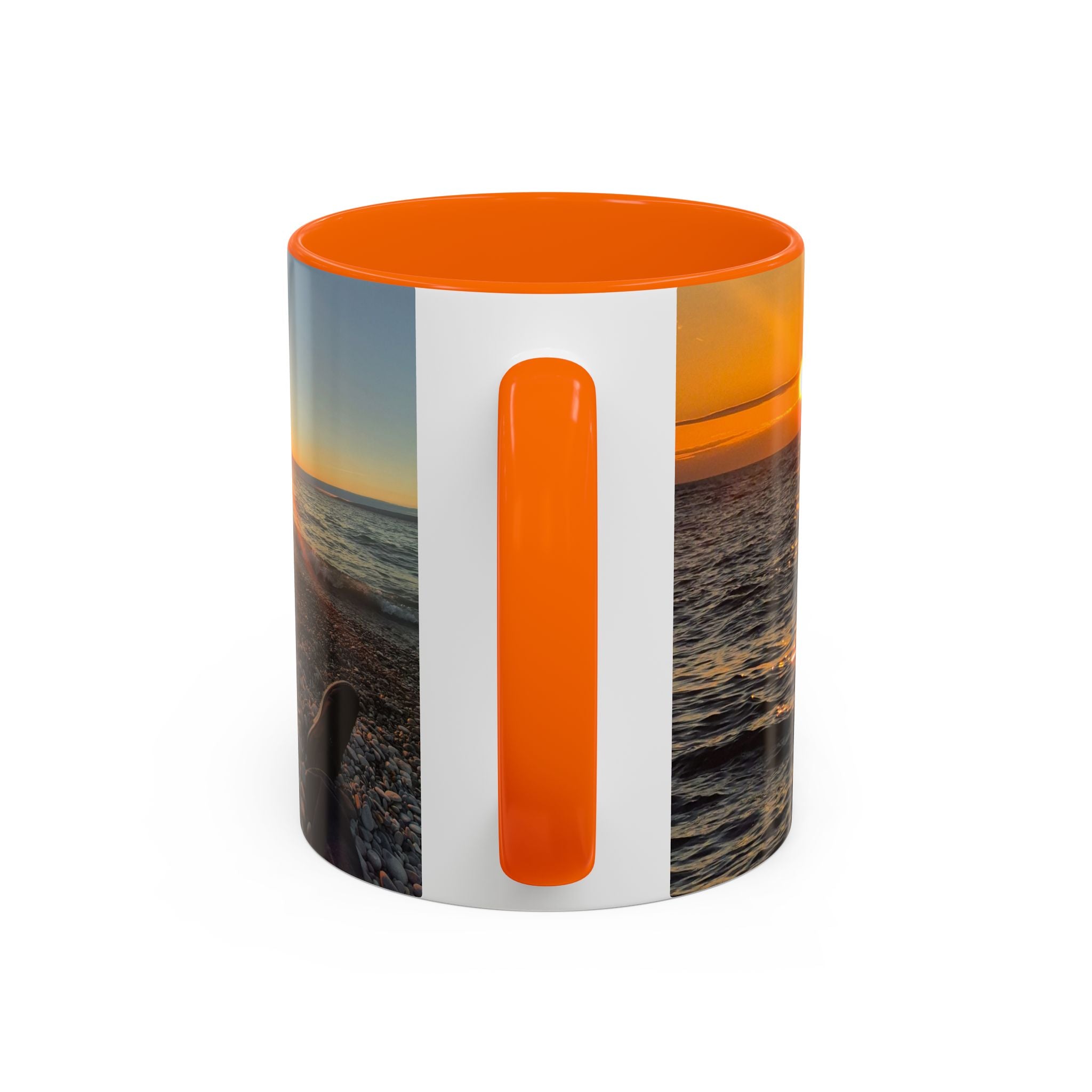 Sunset Beach Photo Accent Coffee Mug — 'UPSUNDOWN' Logo 11/15oz