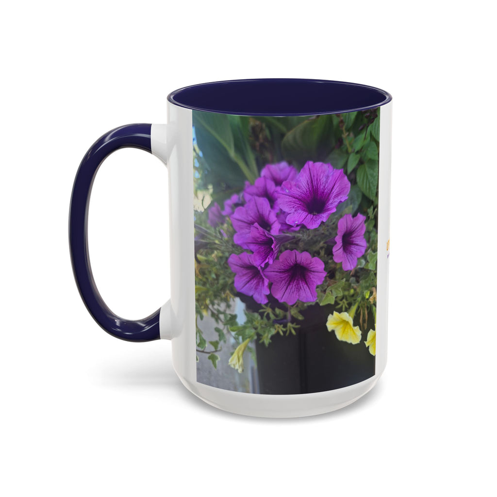 Floral Accent Coffee Mug — "Upsundown" Logo 11/15oz