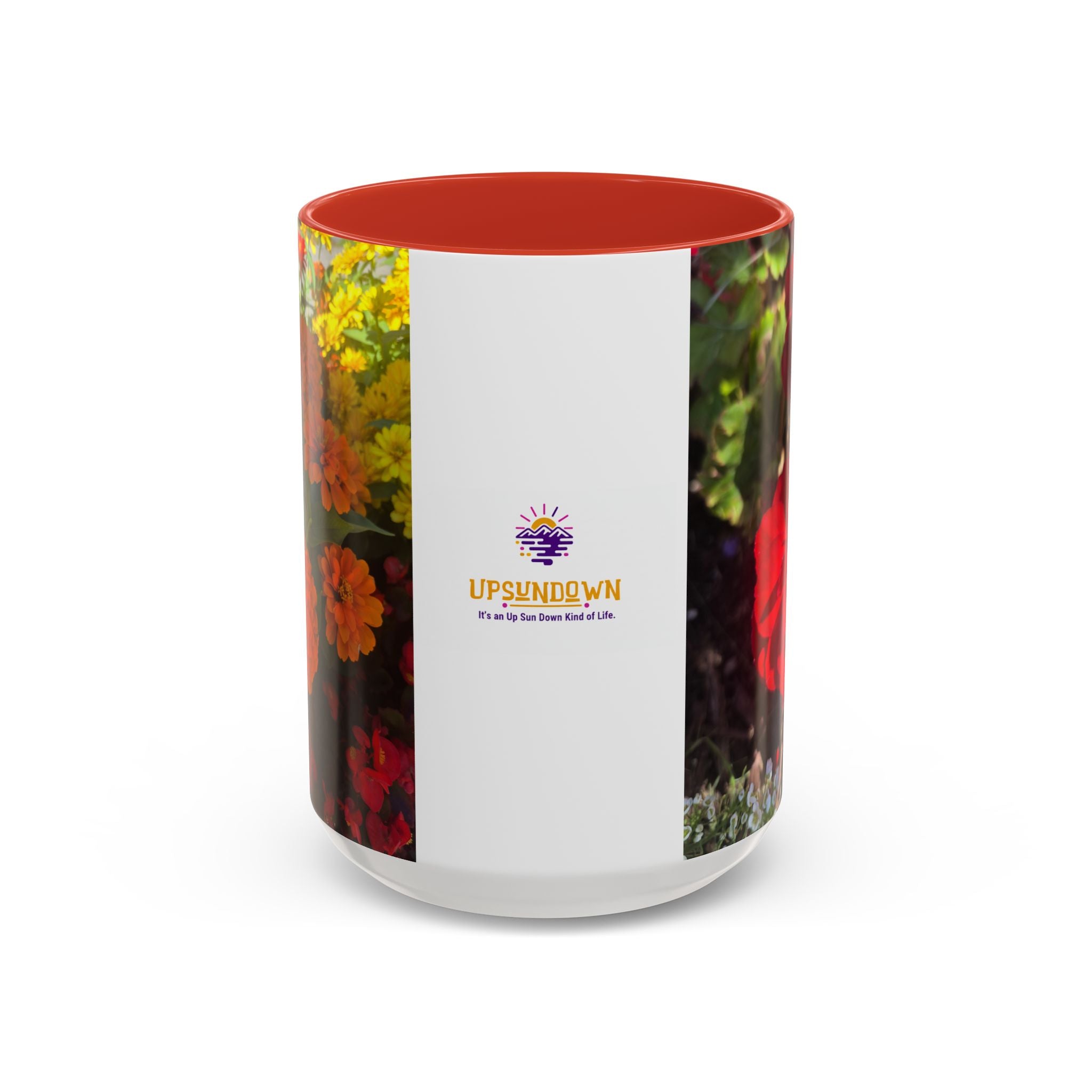 Accent Coffee Mug - Red Rose Floral Photo with Upsundown Logo (11/15oz)