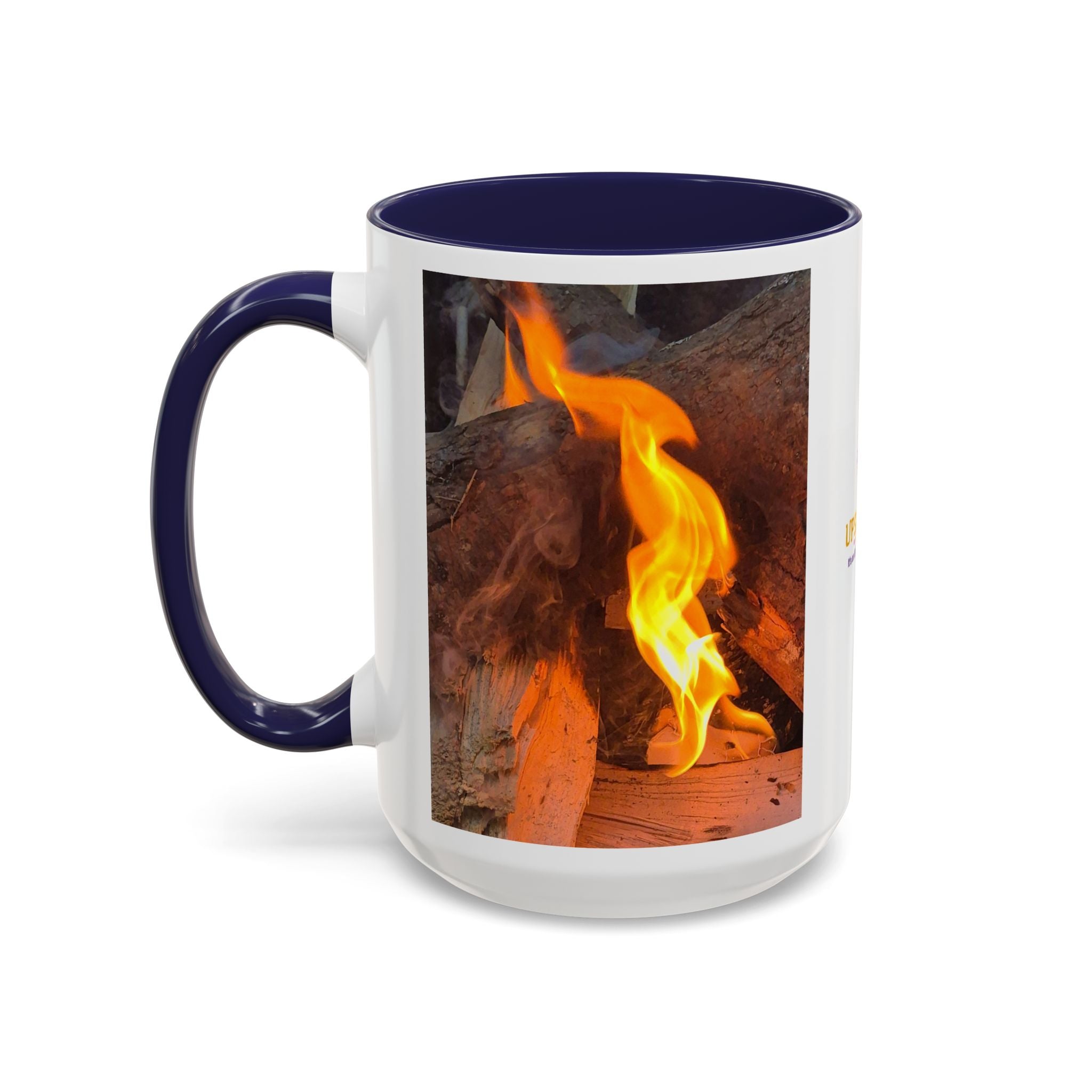 Sunset Bird Accent Coffee Mug — 'Upsindown' Logo Sunrise Scene, 11/15 oz