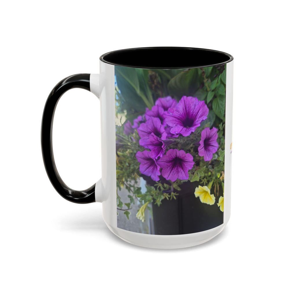 Floral Accent Coffee Mug — "Upsundown" Logo 11/15oz