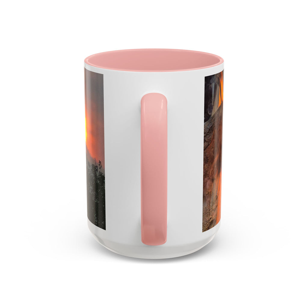 Sunset Bird Accent Coffee Mug — 'Upsindown' Logo Sunrise Scene, 11/15 oz