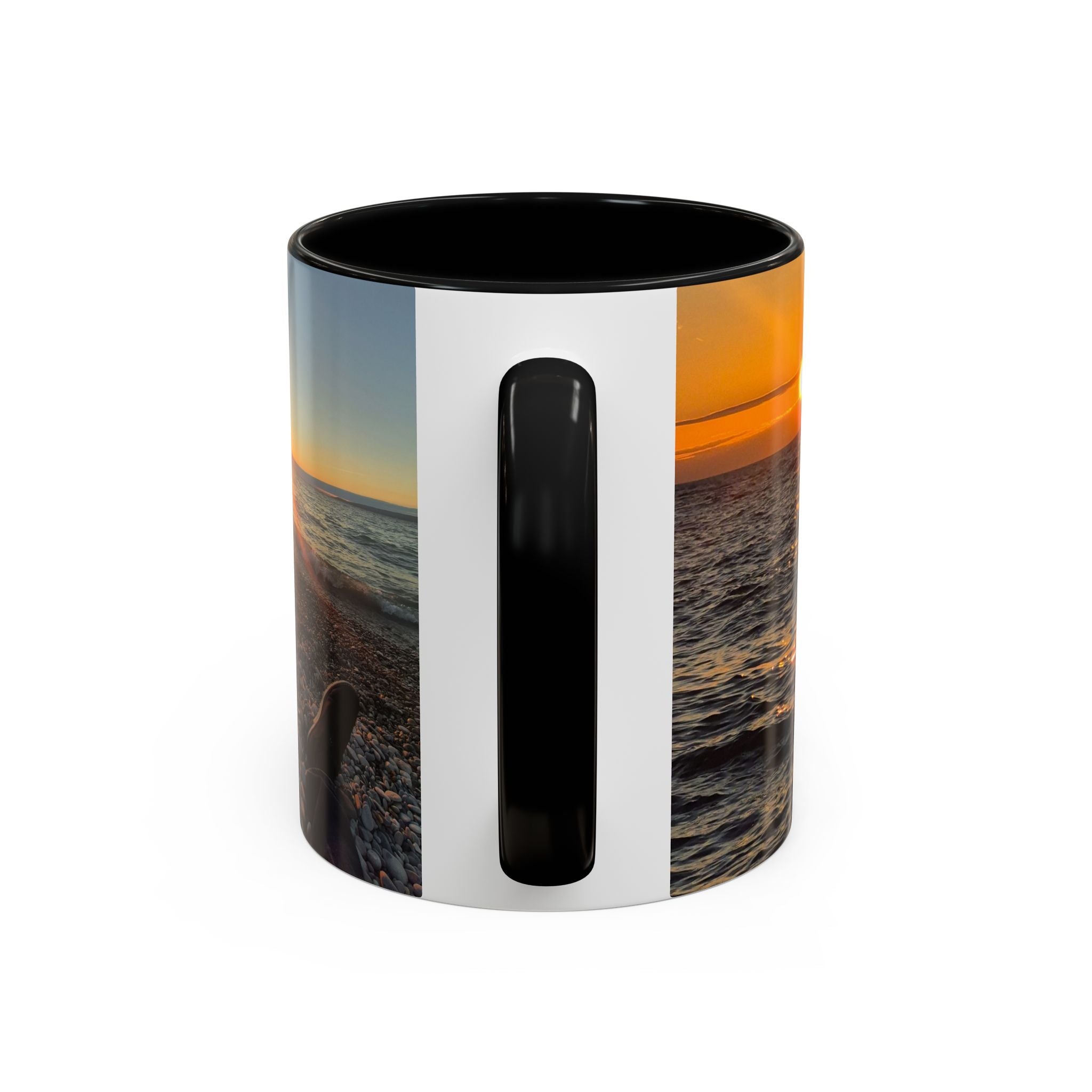 Sunset Beach Photo Accent Coffee Mug — 'UPSUNDOWN' Logo 11/15oz