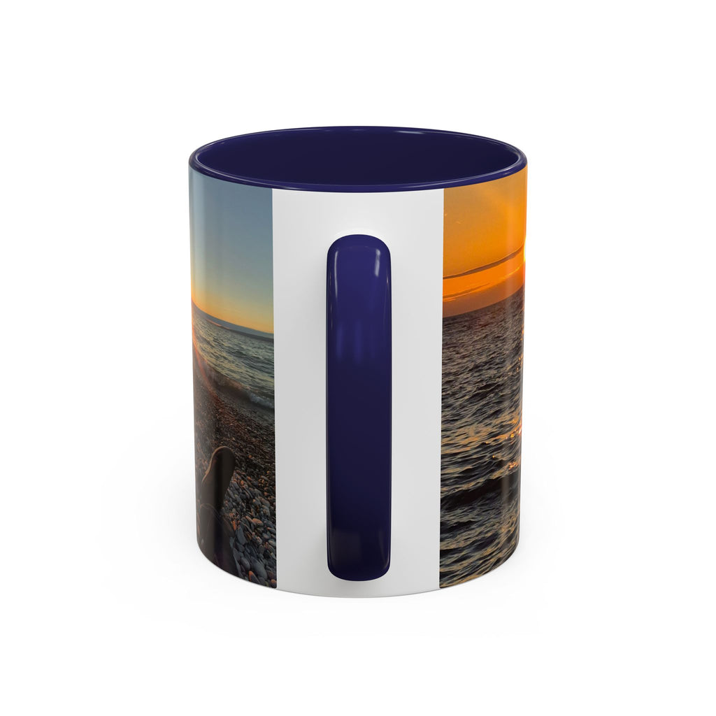Sunset Beach Photo Accent Coffee Mug — 'UPSUNDOWN' Logo 11/15oz