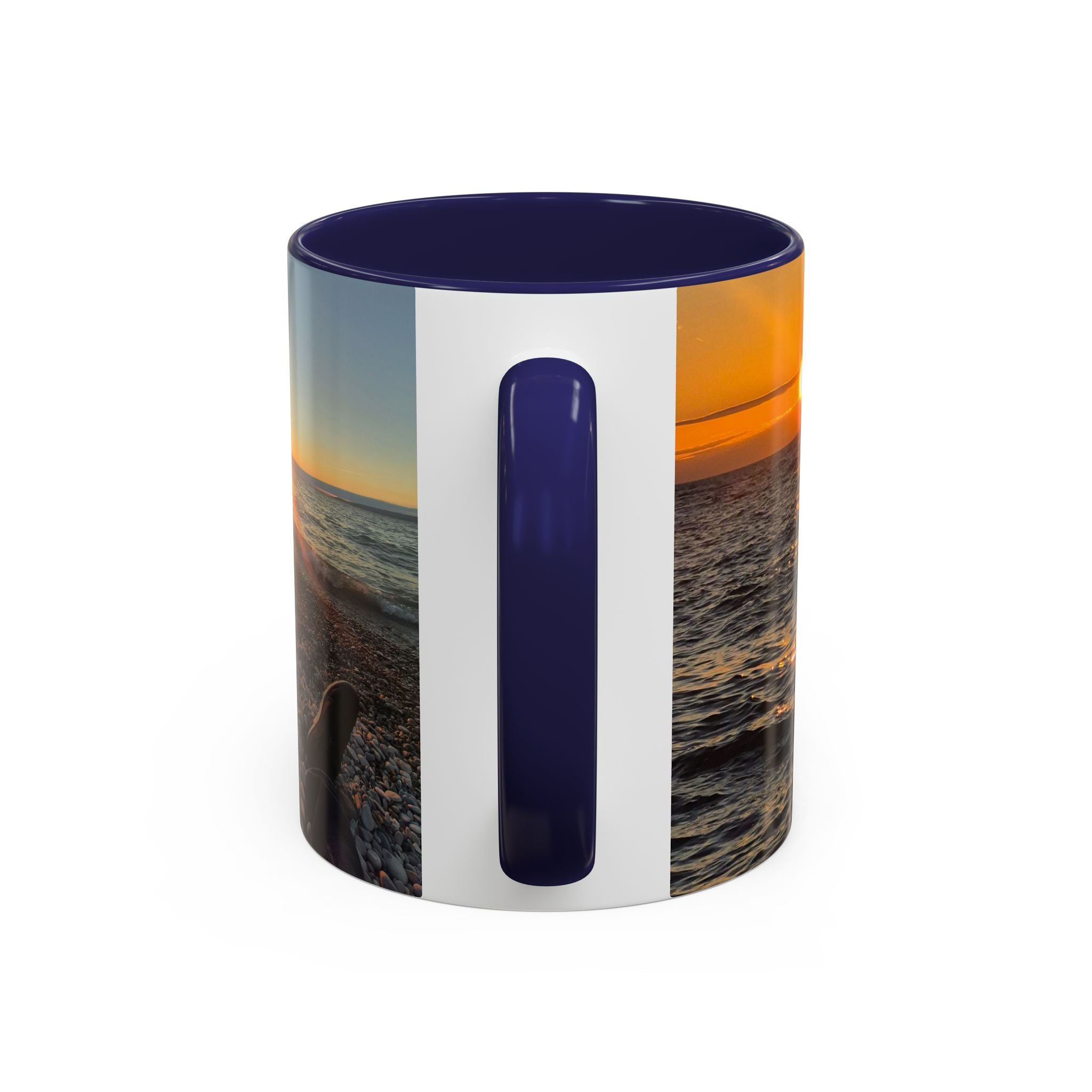 Sunset Beach Photo Accent Coffee Mug — 'UPSUNDOWN' Logo 11/15oz