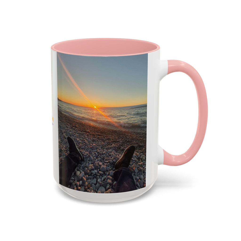 Sunset Beach Photo Accent Coffee Mug — 'UPSUNDOWN' Logo 11/15oz