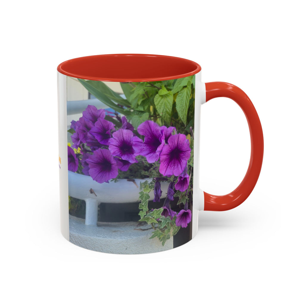 Floral Accent Coffee Mug — "Upsundown" Logo 11/15oz
