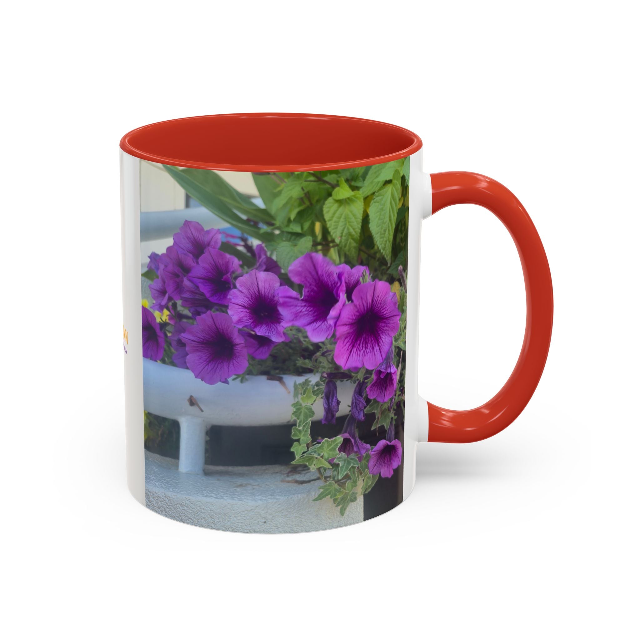 Floral Accent Coffee Mug — "Upsundown" Logo 11/15oz