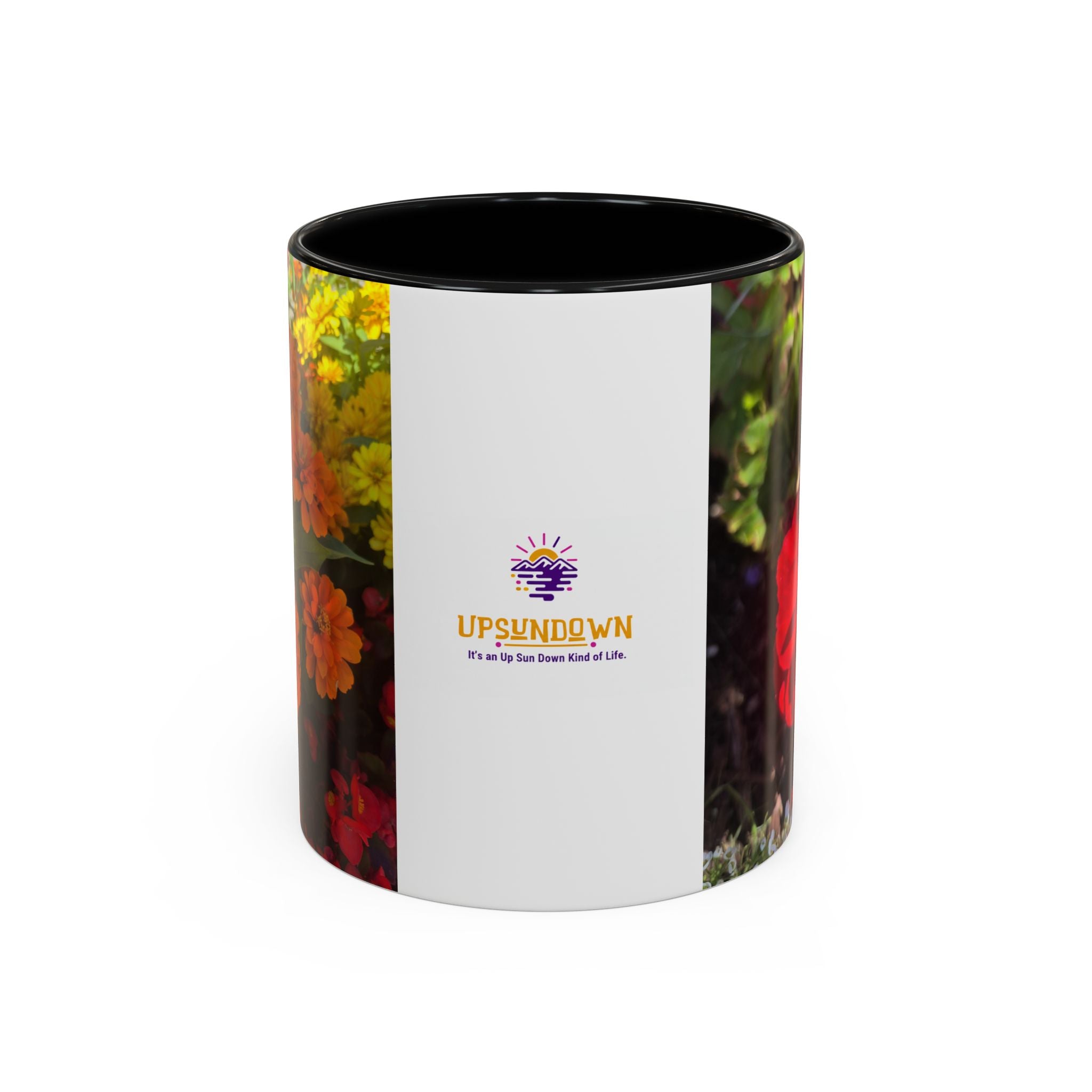 Accent Coffee Mug - Red Rose Floral Photo with Upsundown Logo (11/15oz)