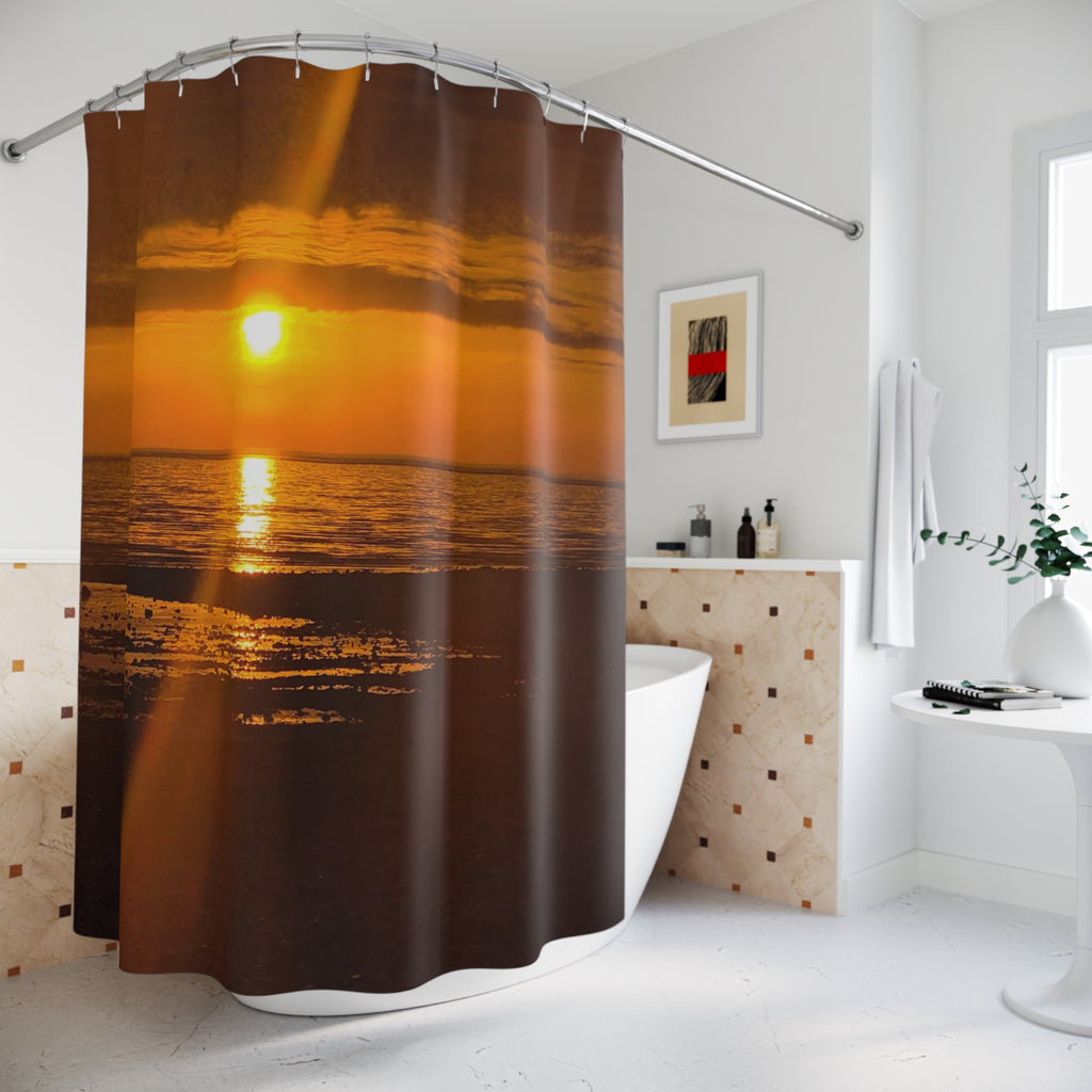 Sunset Ocean Shower Curtain — Warm Beach Sunset Bathroom Decor
