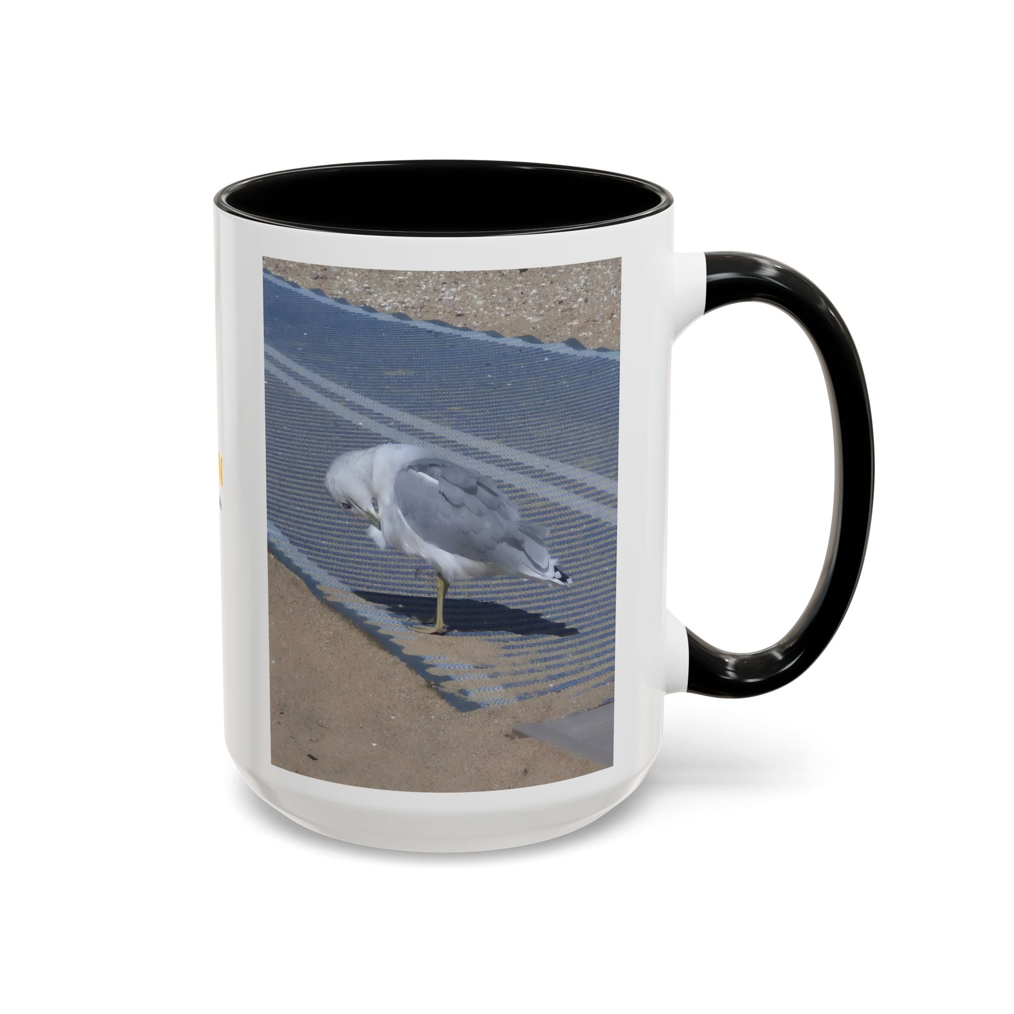 Accent Coffee Mug — 'UpSundown' Scenic Seagull Beach Coffee Mug (11/15oz)