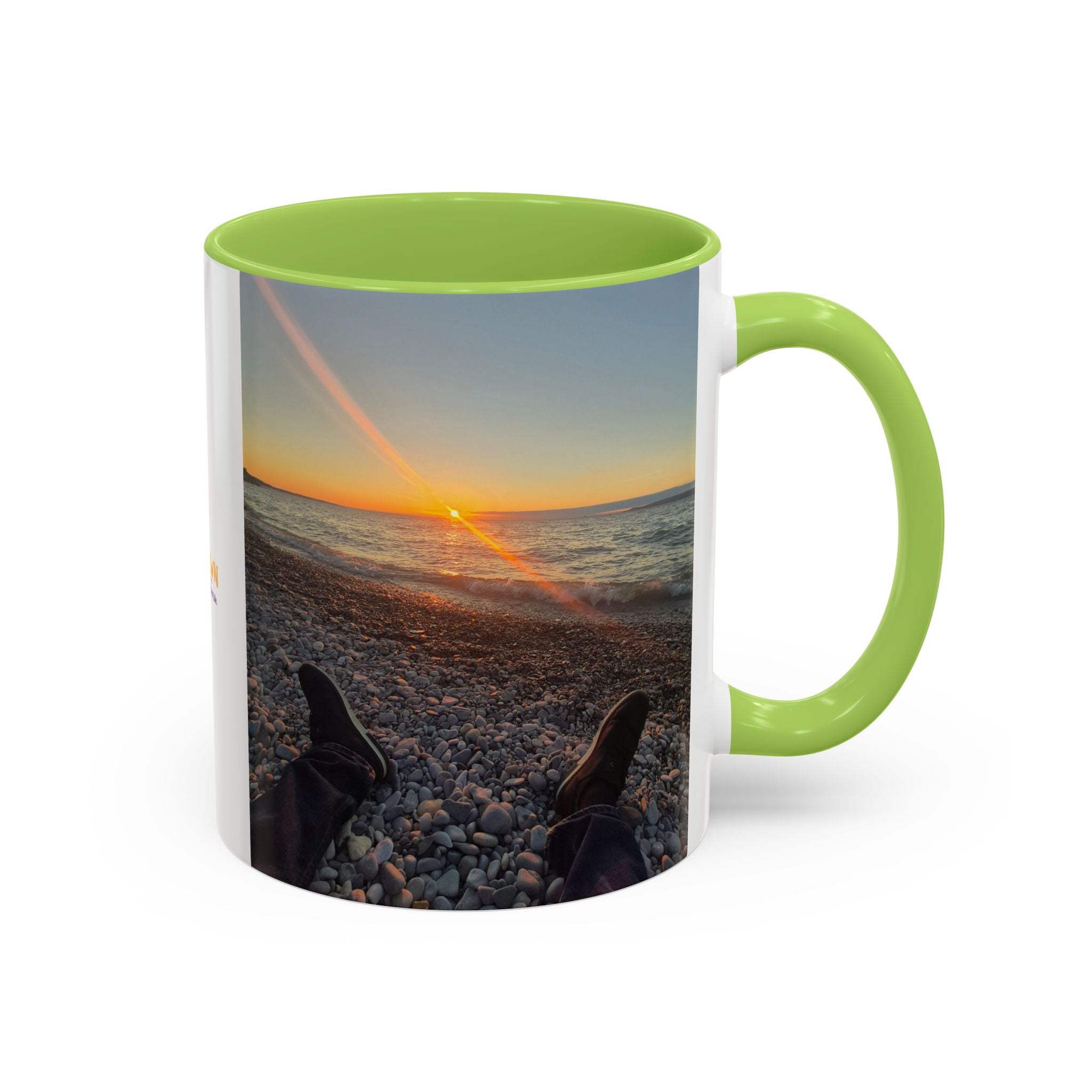 Sunset Beach Photo Accent Coffee Mug — 'UPSUNDOWN' Logo 11/15oz