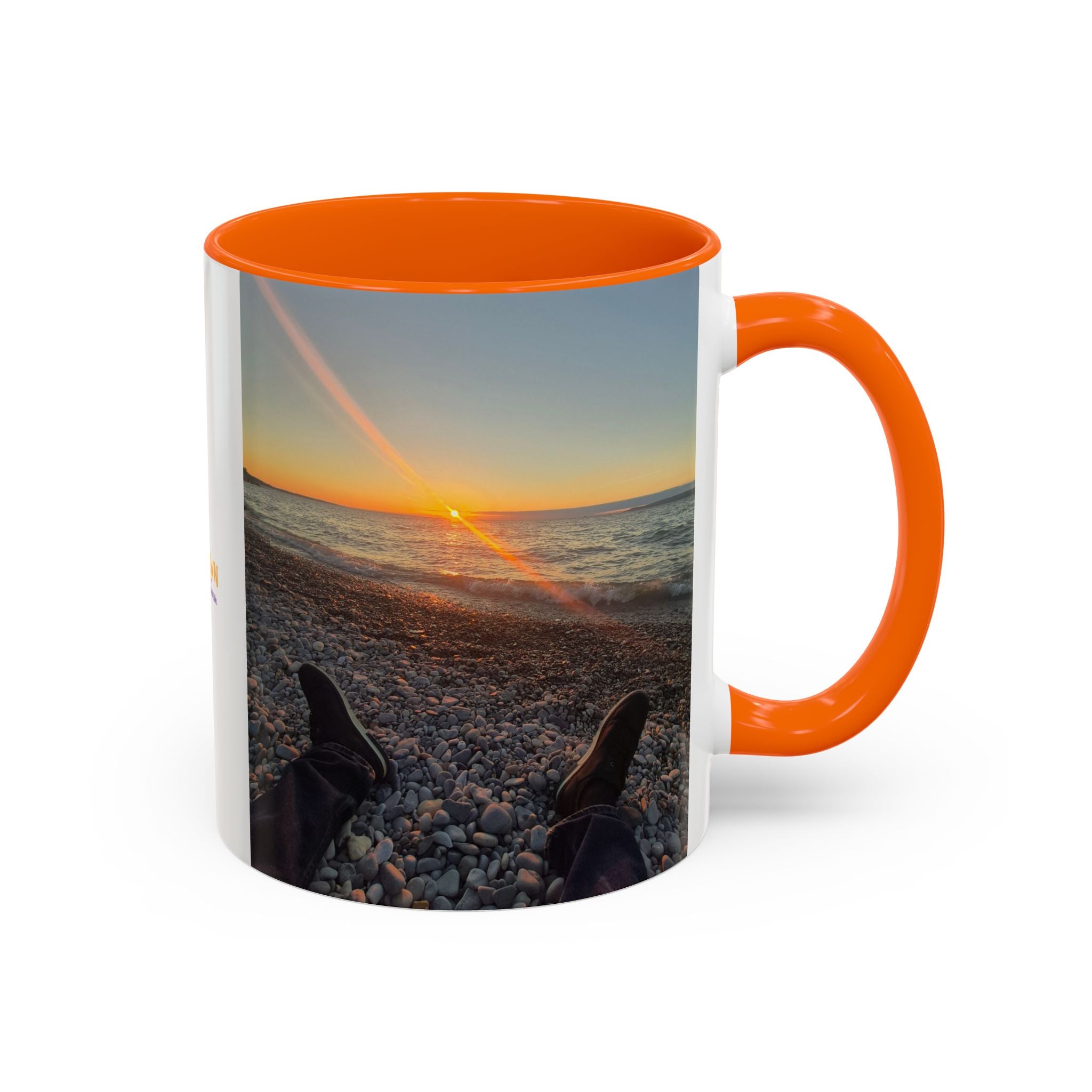 Sunset Beach Photo Accent Coffee Mug — 'UPSUNDOWN' Logo 11/15oz