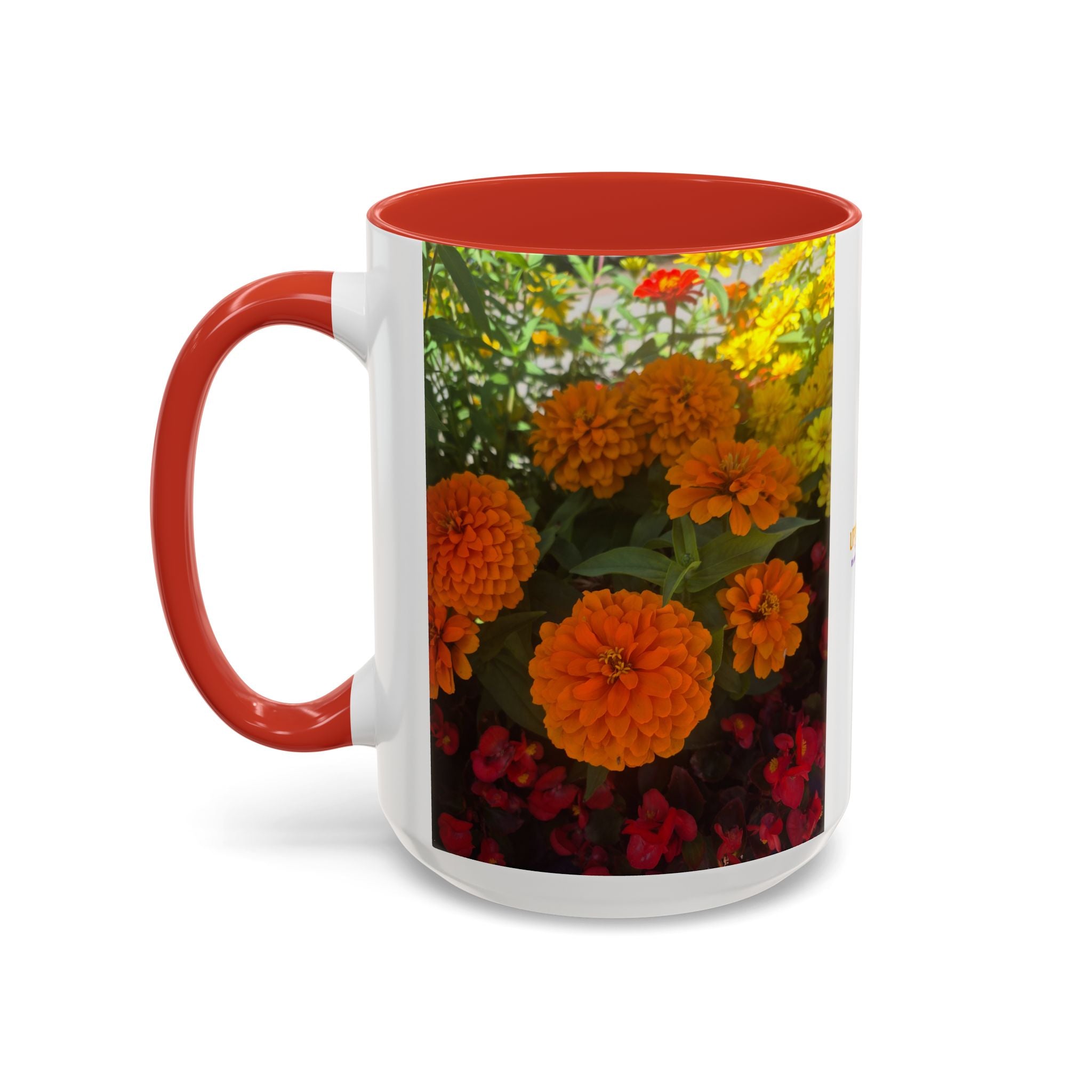 Accent Coffee Mug - Red Rose Floral Photo with Upsundown Logo (11/15oz)