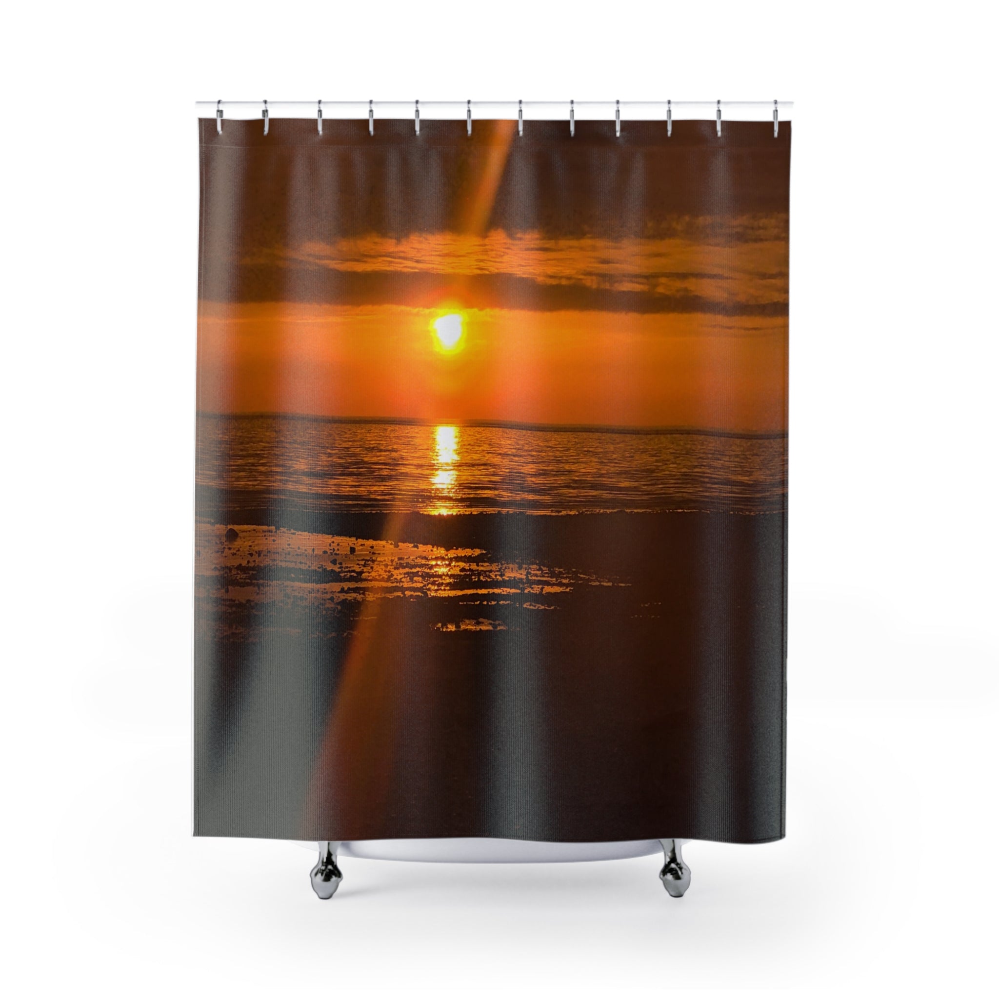 Sunset Ocean Shower Curtain — Warm Beach Sunset Bathroom Decor