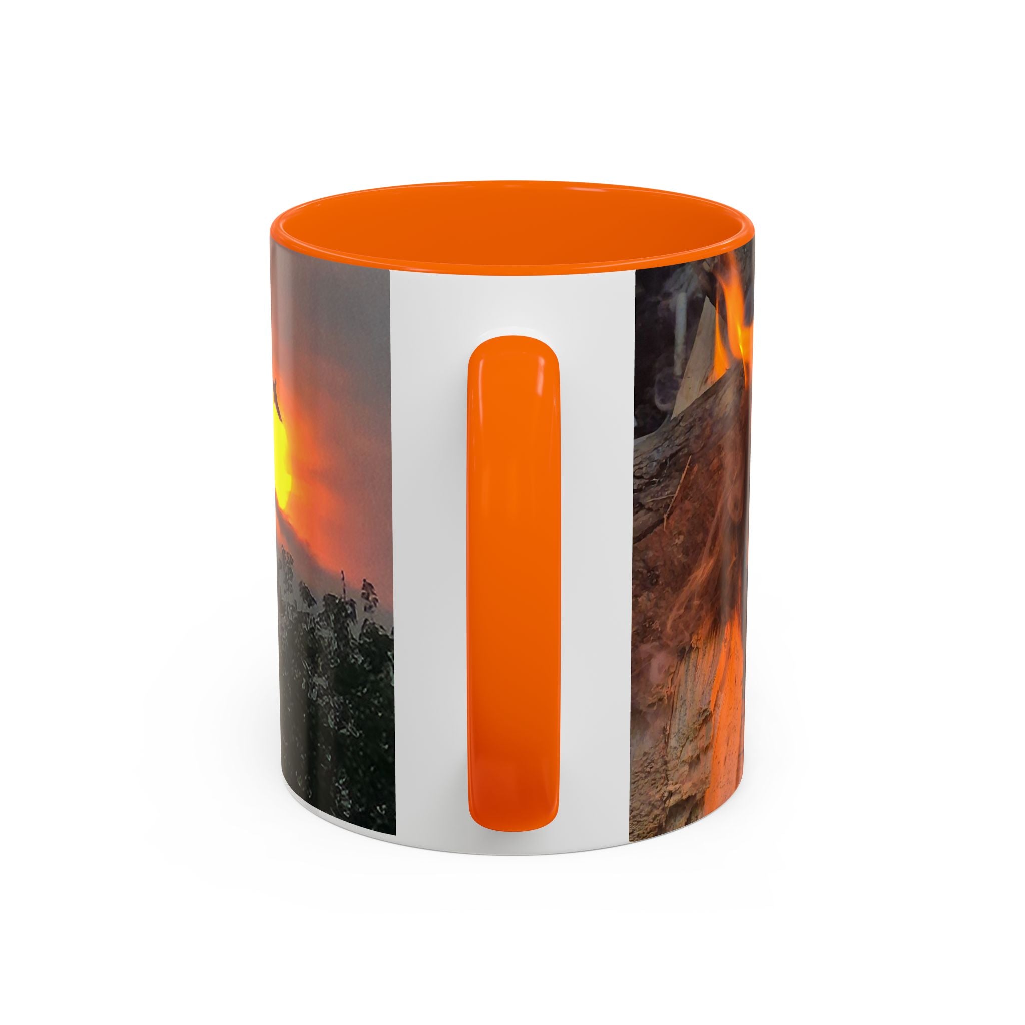Sunset Bird Accent Coffee Mug — 'Upsindown' Logo Sunrise Scene, 11/15 oz