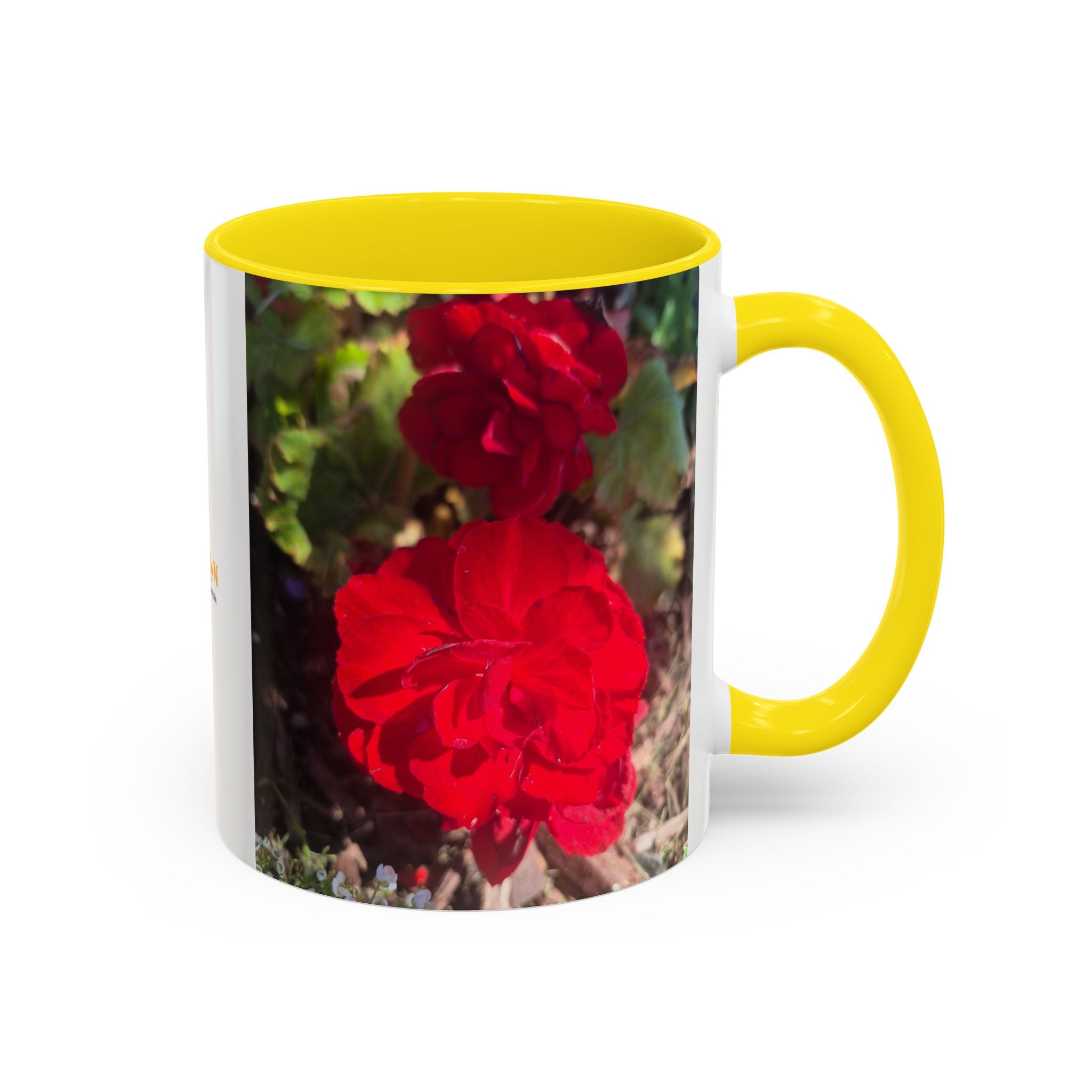 Accent Coffee Mug - Red Rose Floral Photo with Upsundown Logo (11/15oz)