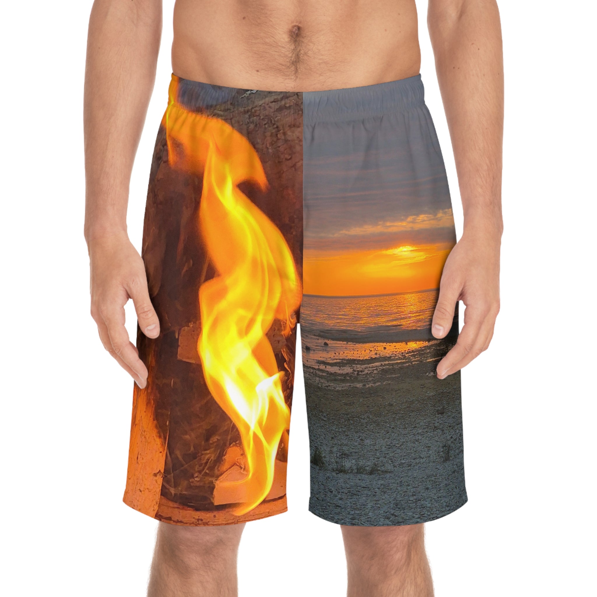 Sunset & Flame Beach Board Shorts for Men
