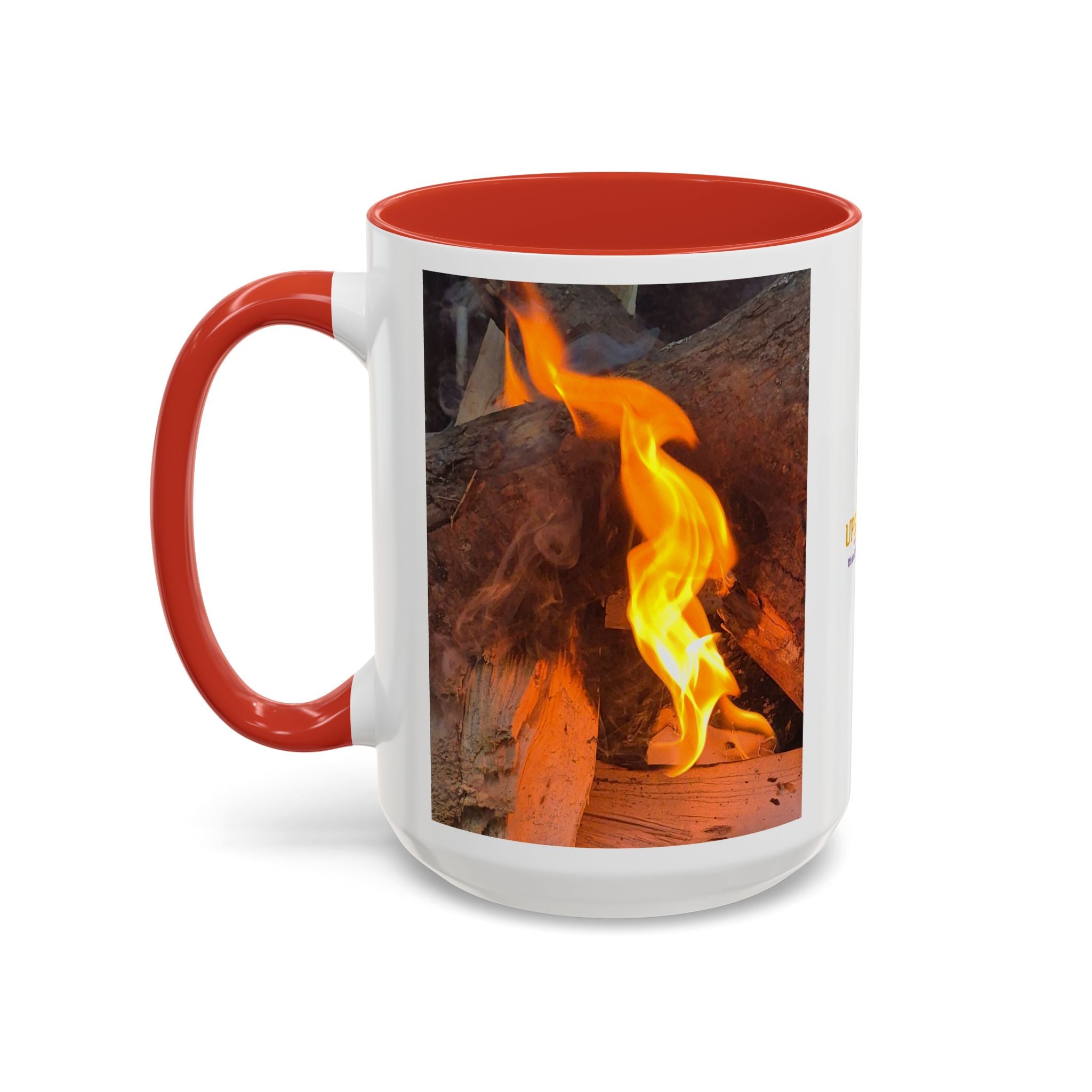 Sunset Bird Accent Coffee Mug — 'Upsindown' Logo Sunrise Scene, 11/15 oz