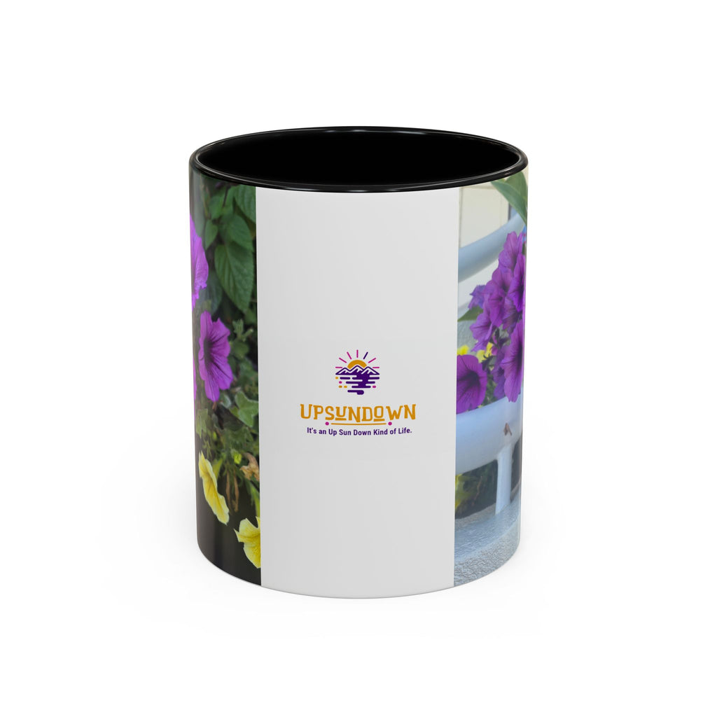 Floral Accent Coffee Mug — "Upsundown" Logo 11/15oz