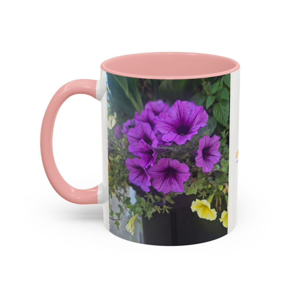 Floral Accent Coffee Mug — "Upsundown" Logo 11/15oz