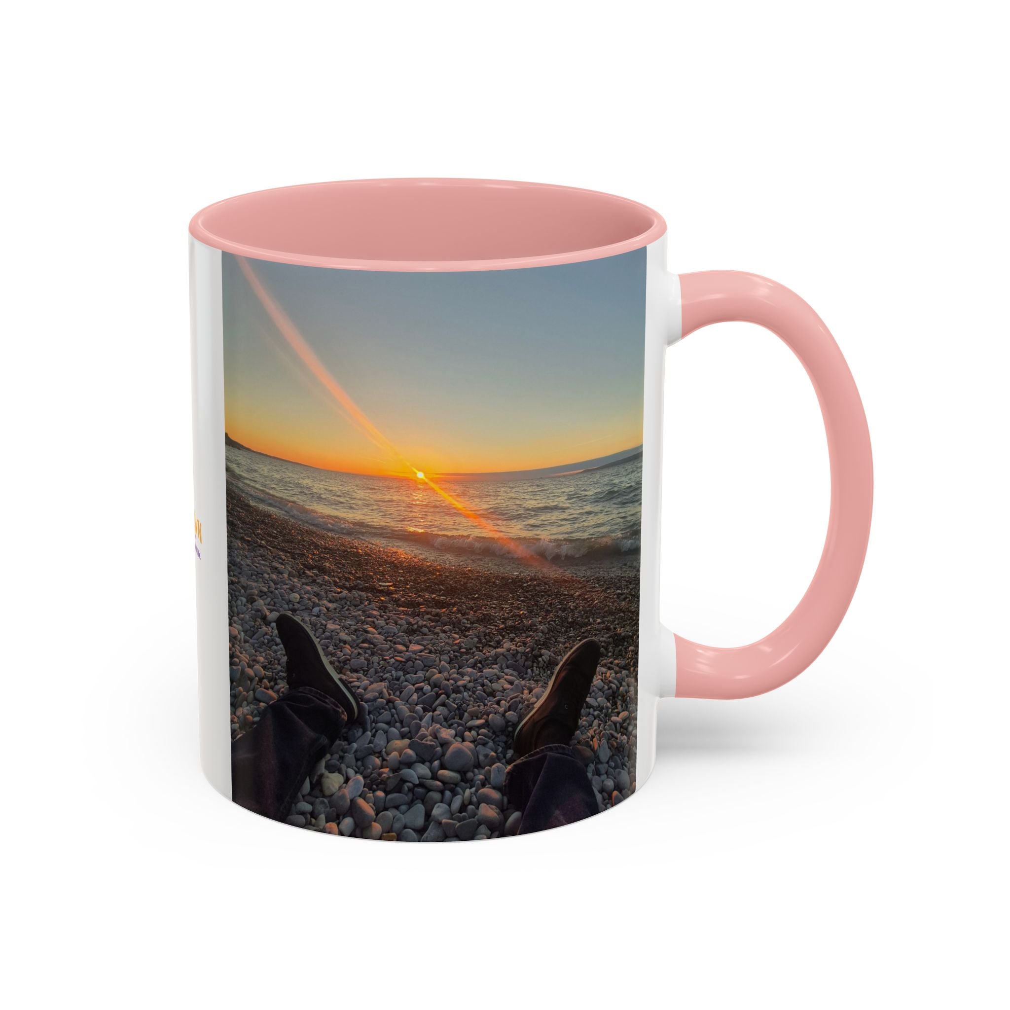 Sunset Beach Photo Accent Coffee Mug — 'UPSUNDOWN' Logo 11/15oz
