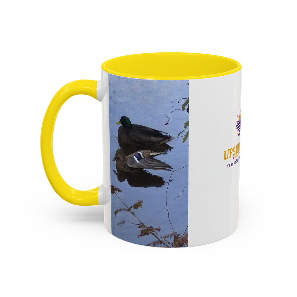 Accent Coffee Mug — 'UpSundown' Scenic Seagull Beach Coffee Mug (11/15oz)