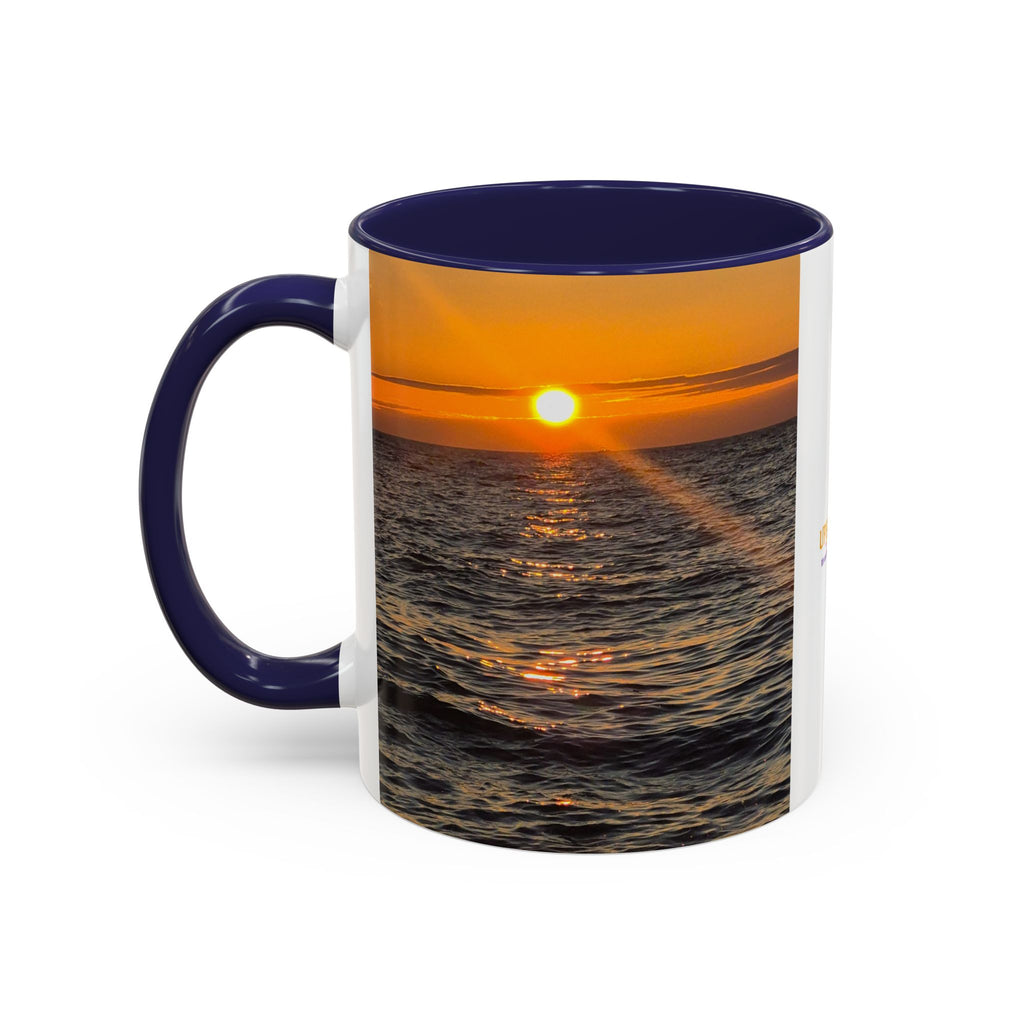 Sunset Beach Photo Accent Coffee Mug — 'UPSUNDOWN' Logo 11/15oz