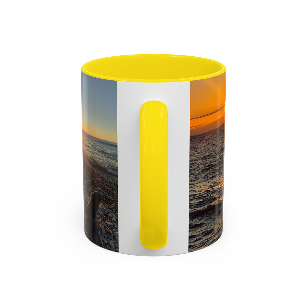 Sunset Beach Photo Accent Coffee Mug — 'UPSUNDOWN' Logo 11/15oz