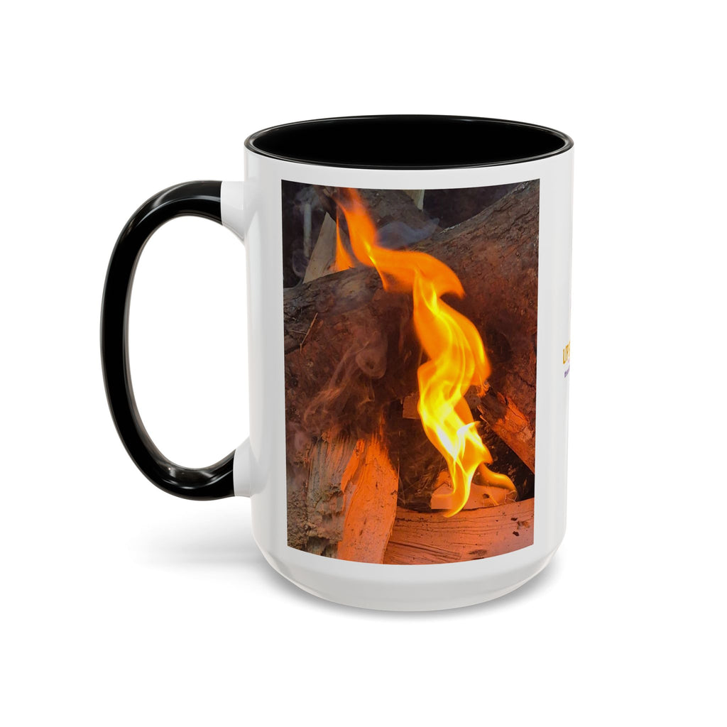 Sunset Bird Accent Coffee Mug — 'Upsindown' Logo Sunrise Scene, 11/15 oz