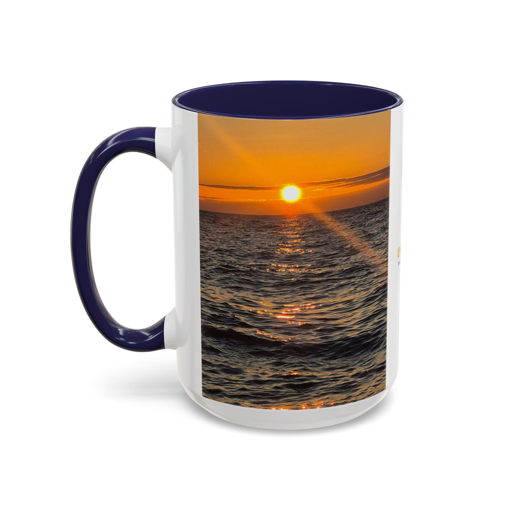Sunset Beach Photo Accent Coffee Mug — 'UPSUNDOWN' Logo 11/15oz