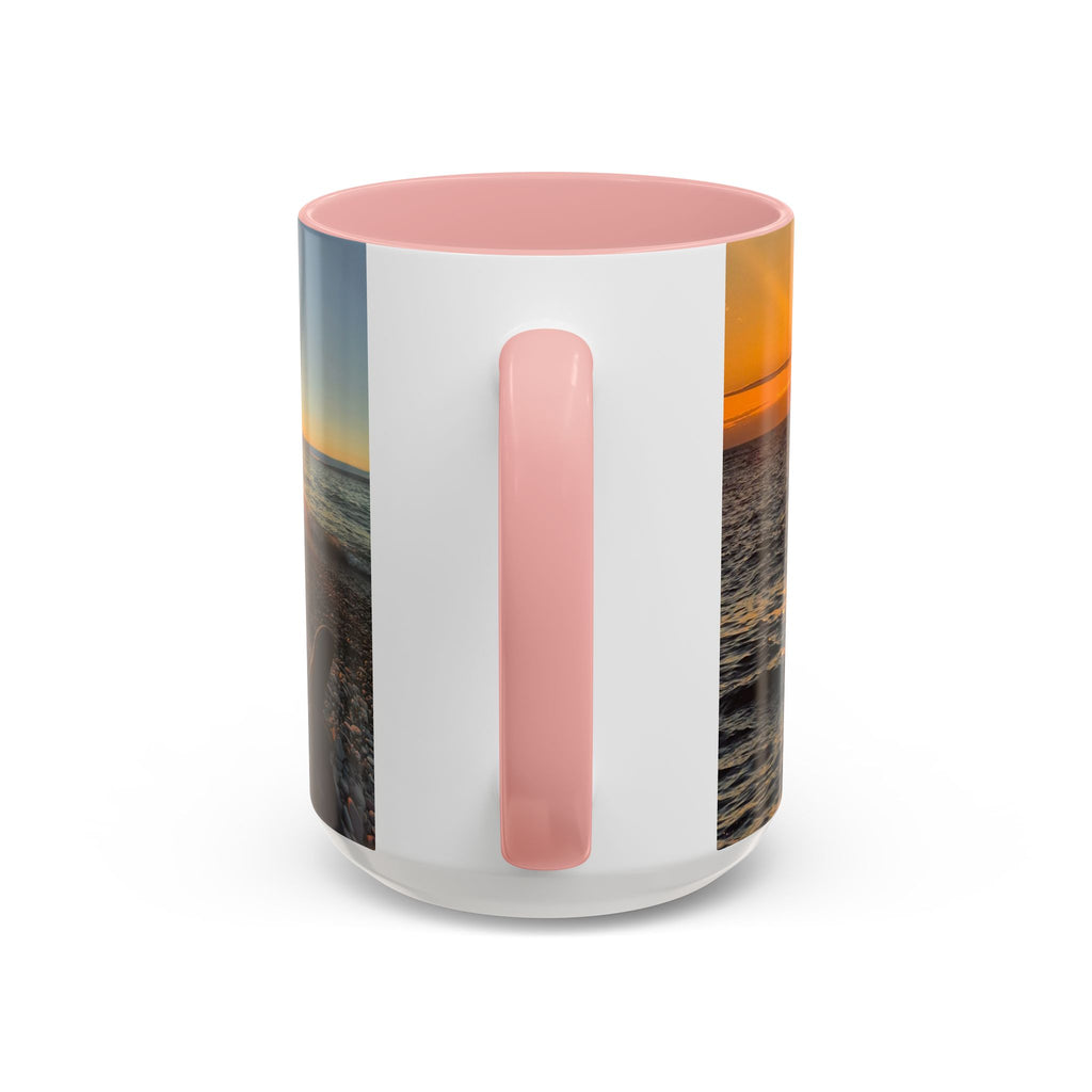 Sunset Beach Photo Accent Coffee Mug — 'UPSUNDOWN' Logo 11/15oz