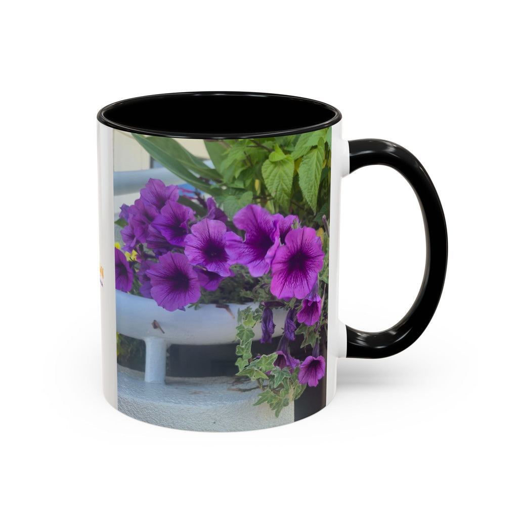 Floral Accent Coffee Mug — "Upsundown" Logo 11/15oz
