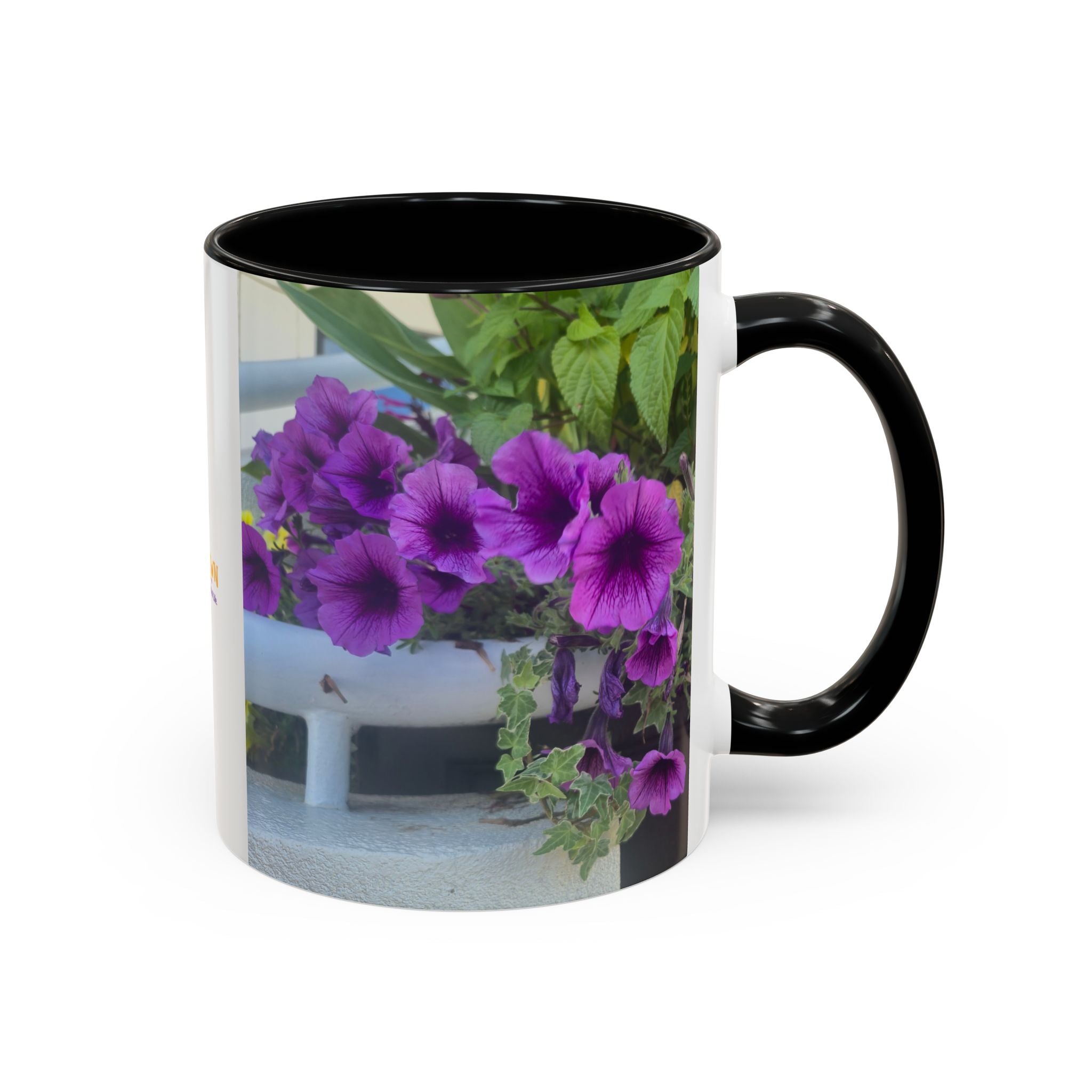 Floral Accent Coffee Mug — "Upsundown" Logo 11/15oz